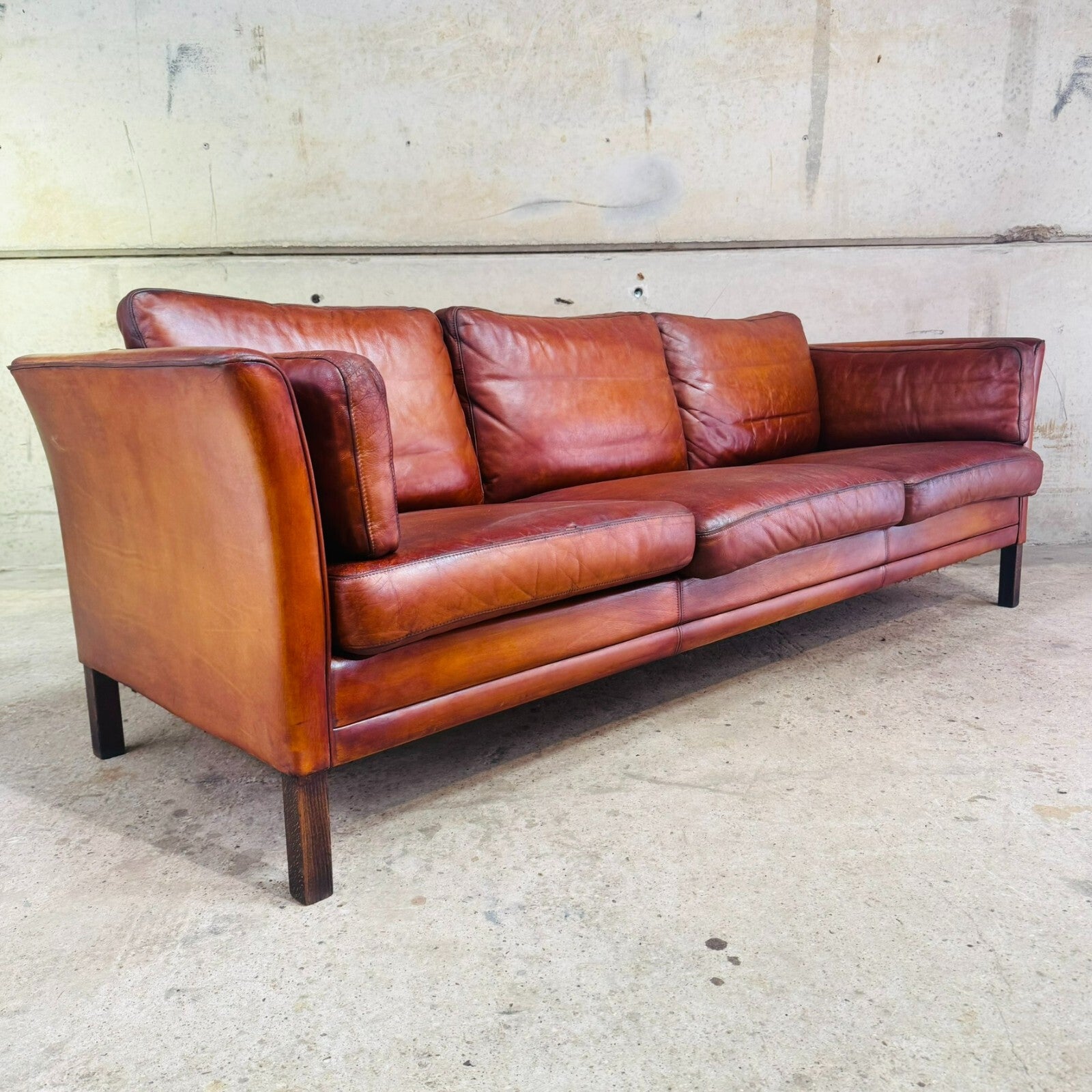 Danish 1970s Cognac Leather Three-Seater Sofa by Mogens Hansen