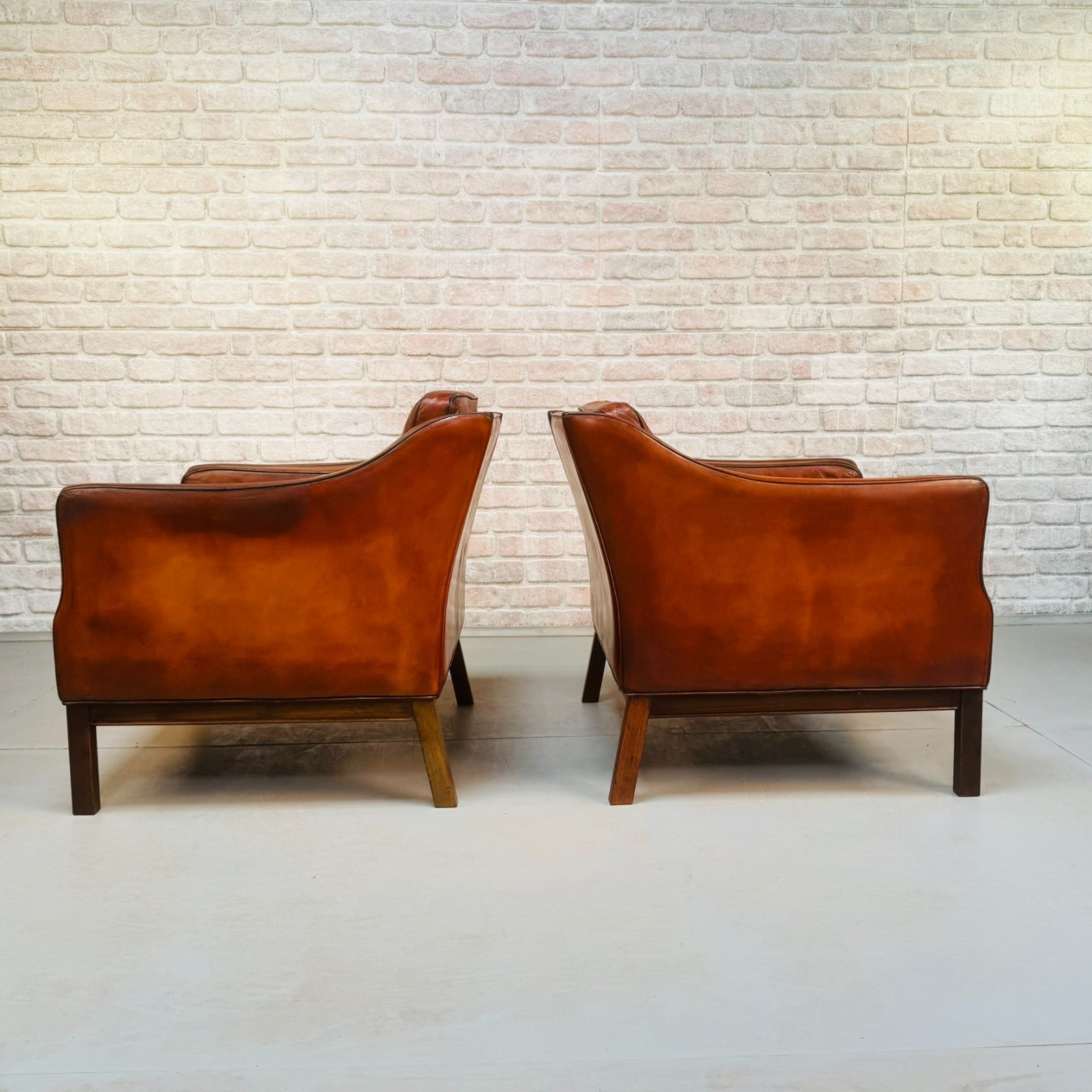 1970s Danish Pair of Tan Leather Armchairs
