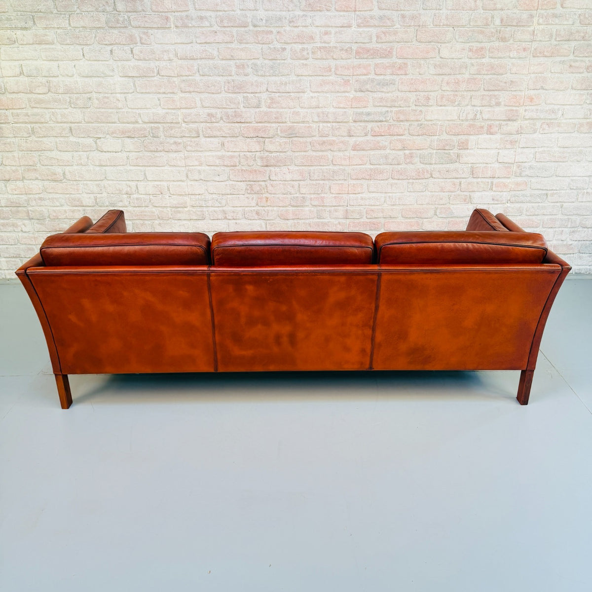 1970s Vintage Danish Tan Cognac Leather 3 Seater Sofa – Hand Dyed Patina