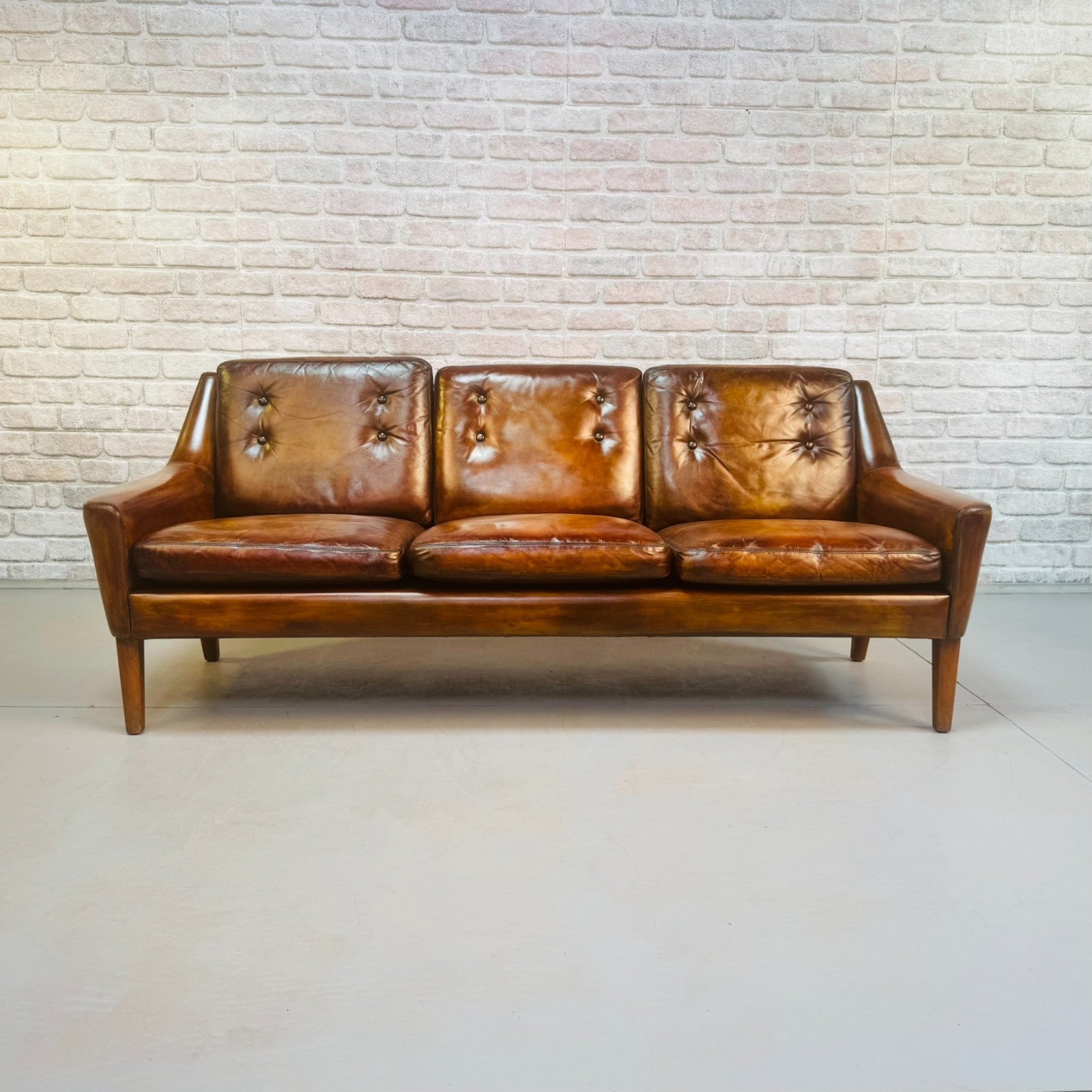 Vintage 1960s Ulferts Tibro Swedish Leather Sofa – Tan Leather #A498