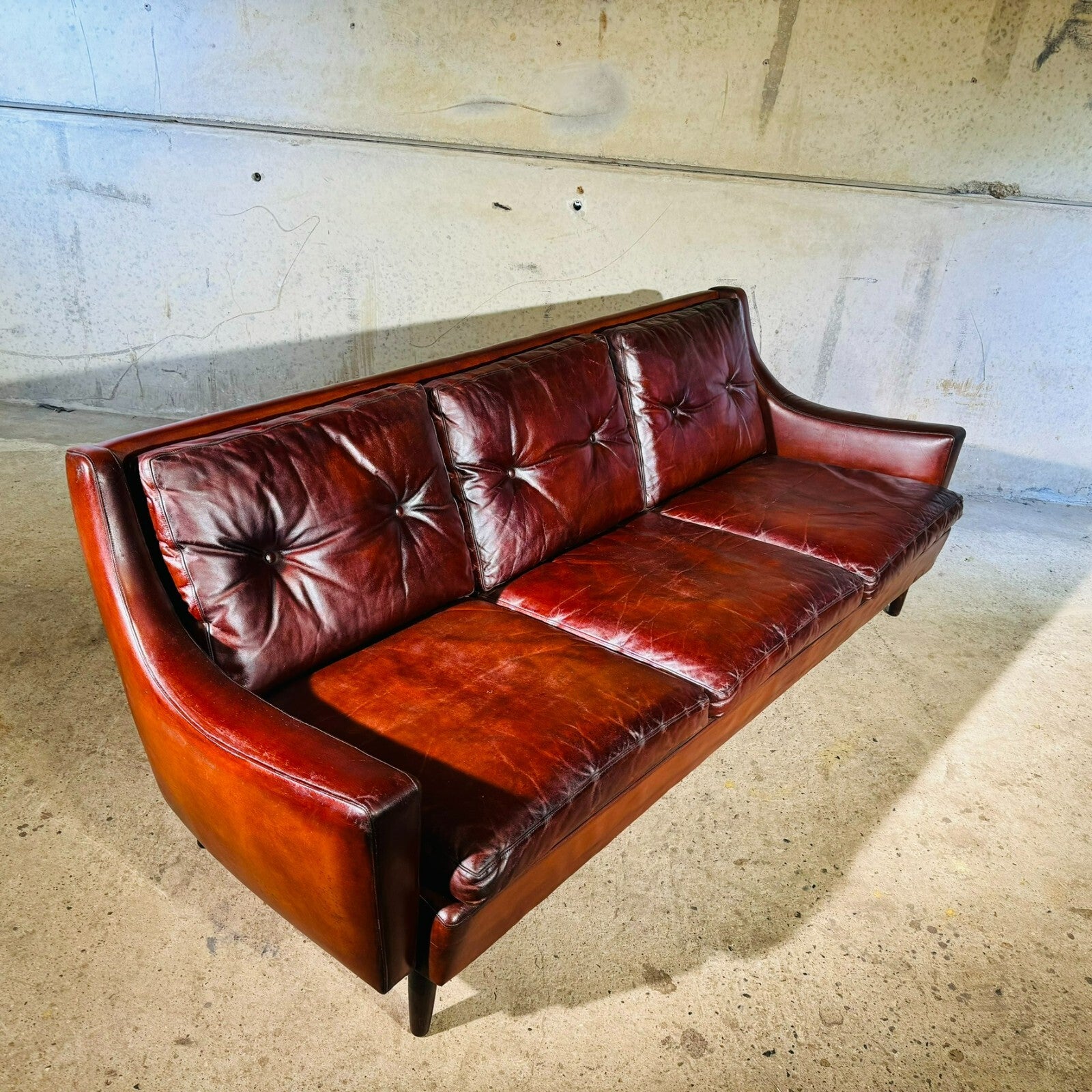 Vintage 1970s George Thams Danish Chestnut Three-Seater Leather Sofa