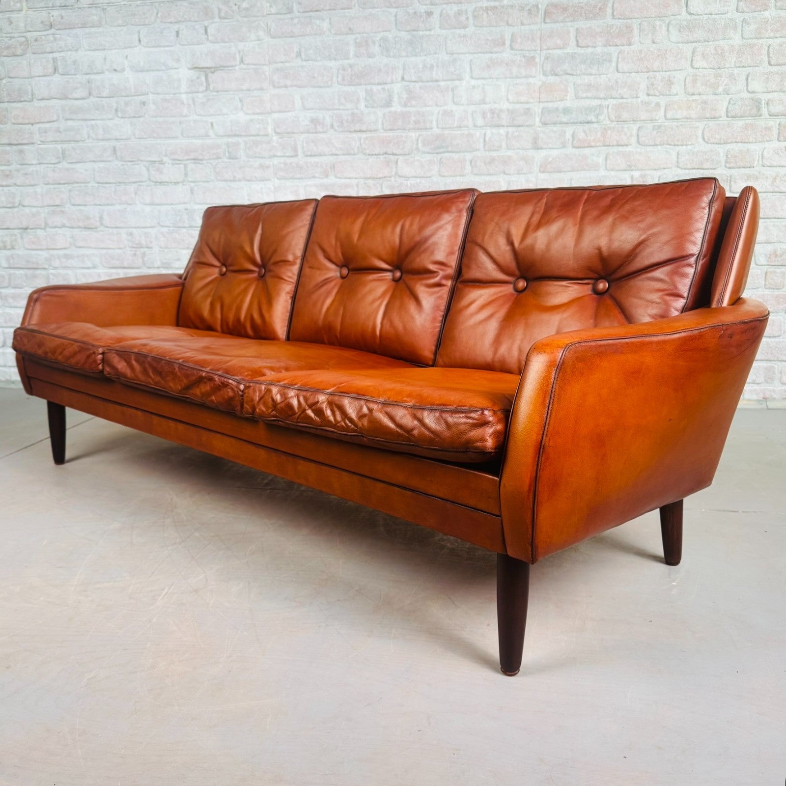 1970s Danish Svend Skippers Tan Leather Sofa – Sleek