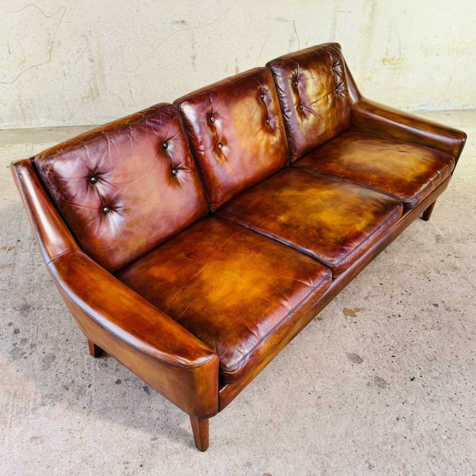 Vintage 1960s Ulferts Tibro Swedish Leather Sofa – Tan Leather