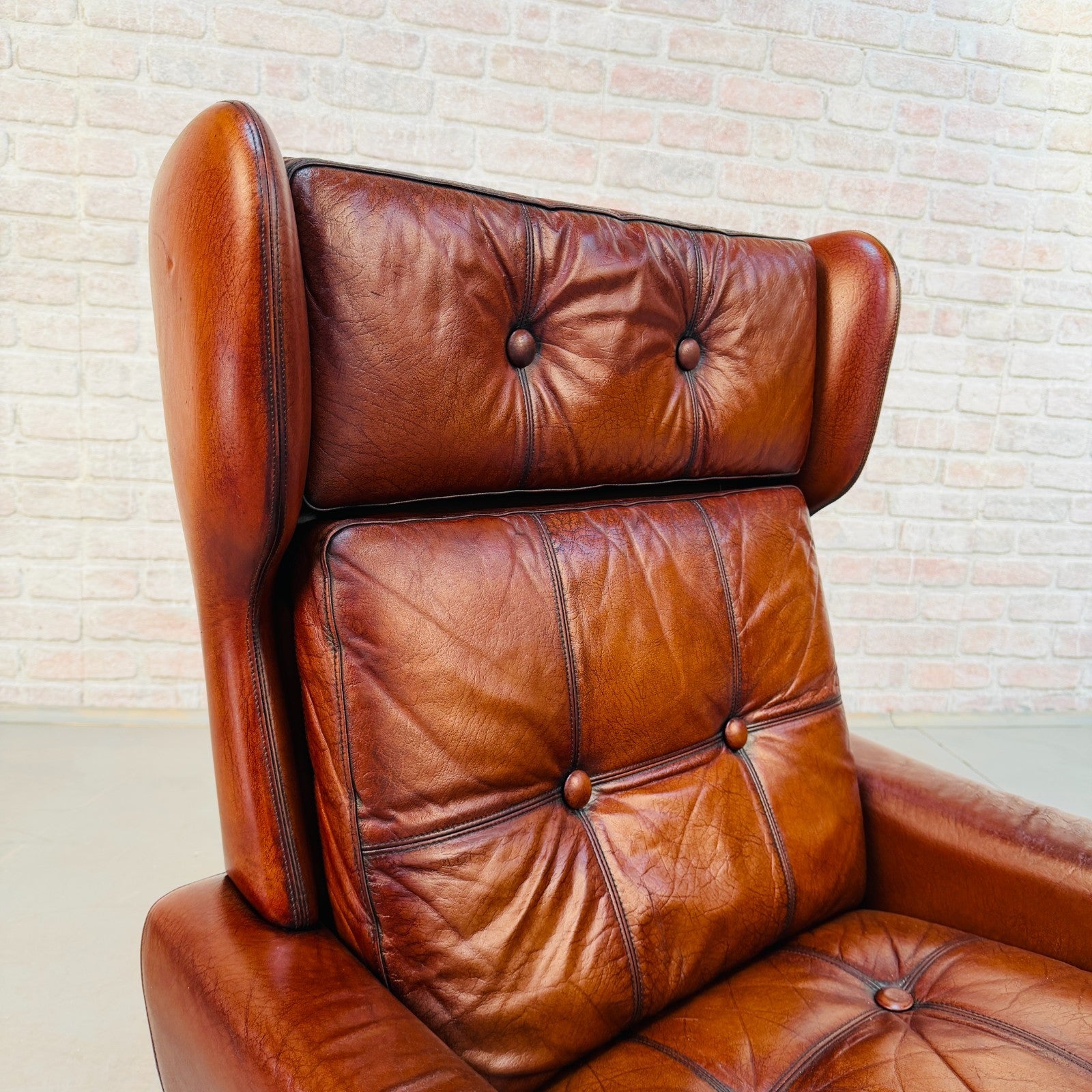Vintage Danish Svend Skipper Tan Hand-Dyed Leather High Back Chair