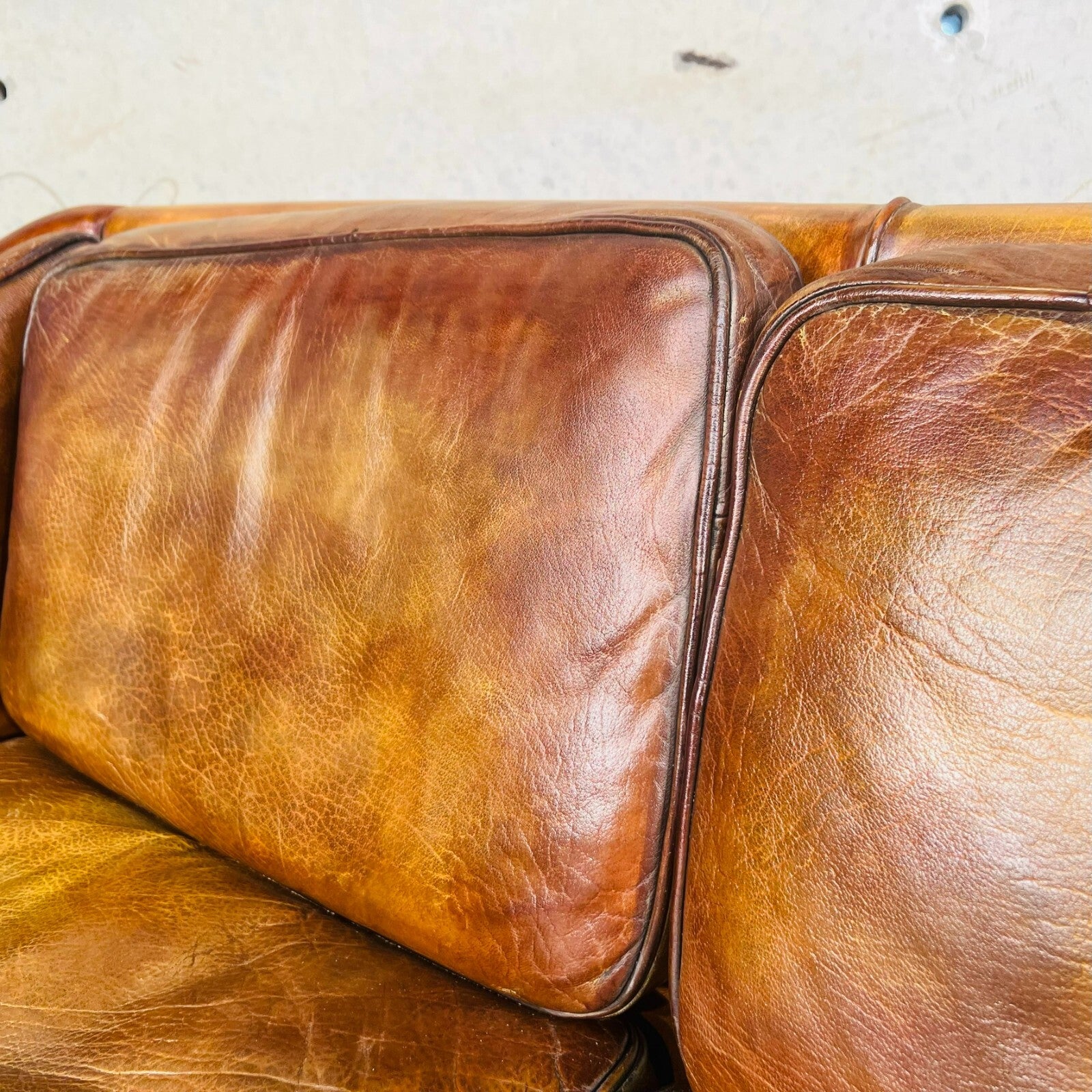 Vintage Erik Jorgensen 70s Danish Tan Three-Seater Leather Sofa