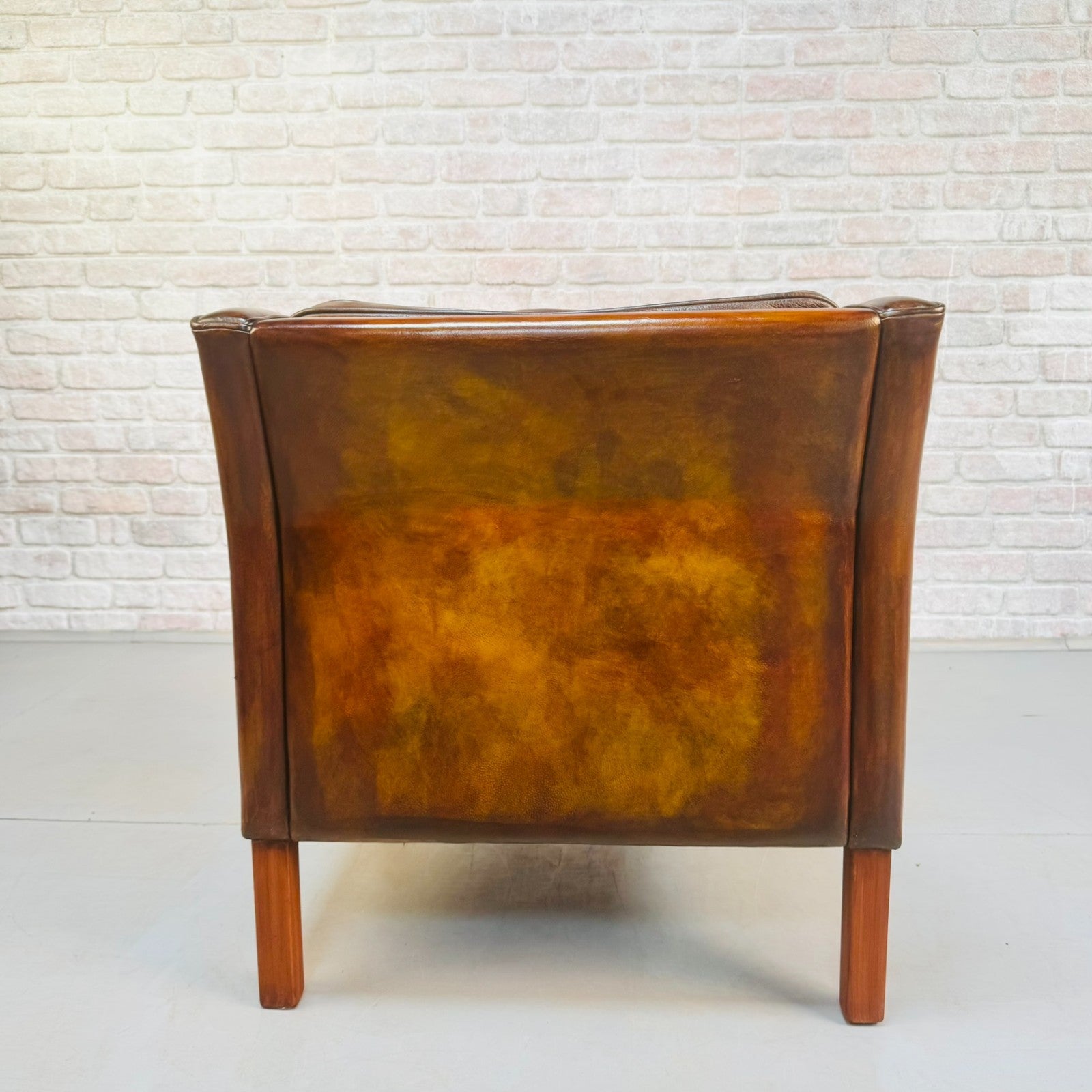 Vintage Danish Børge Mogensen Style Tan Leather Armchair & Footstool