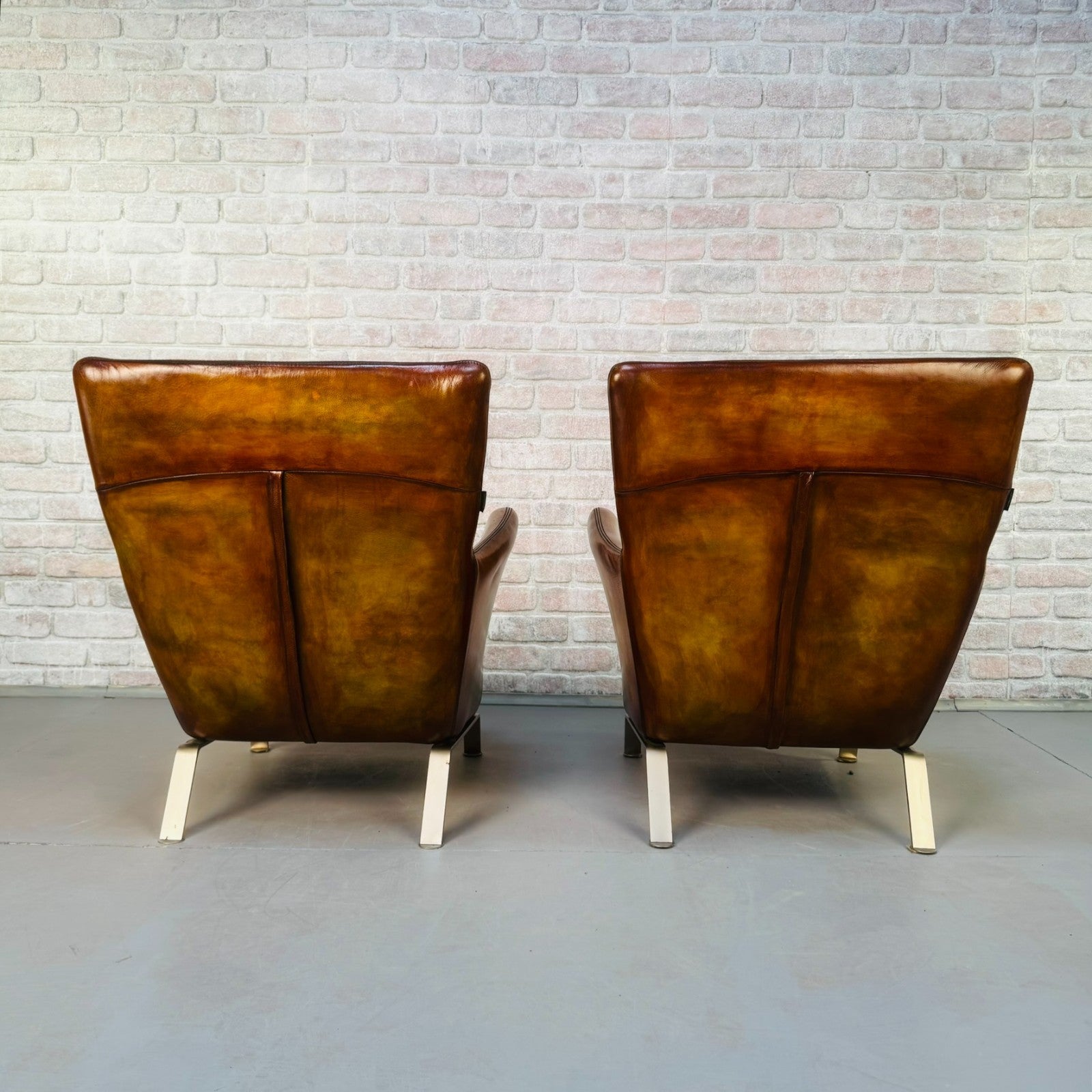 Contemporary Danish Hand Dyed Light Tan Leather Armchairs