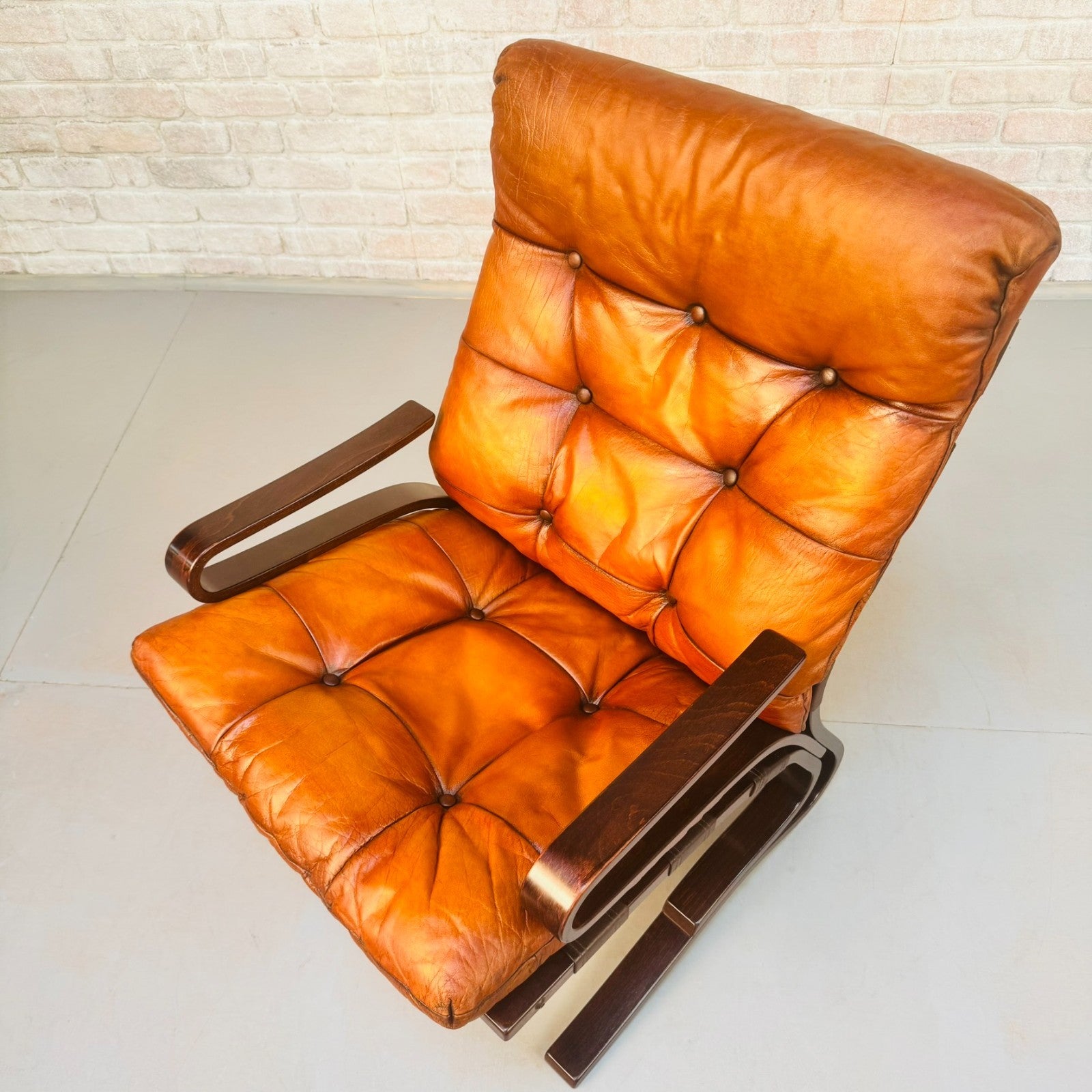 Vintage Danish Einar Hove Skyline Bentwood  Tan Buffalo Leather Armchair