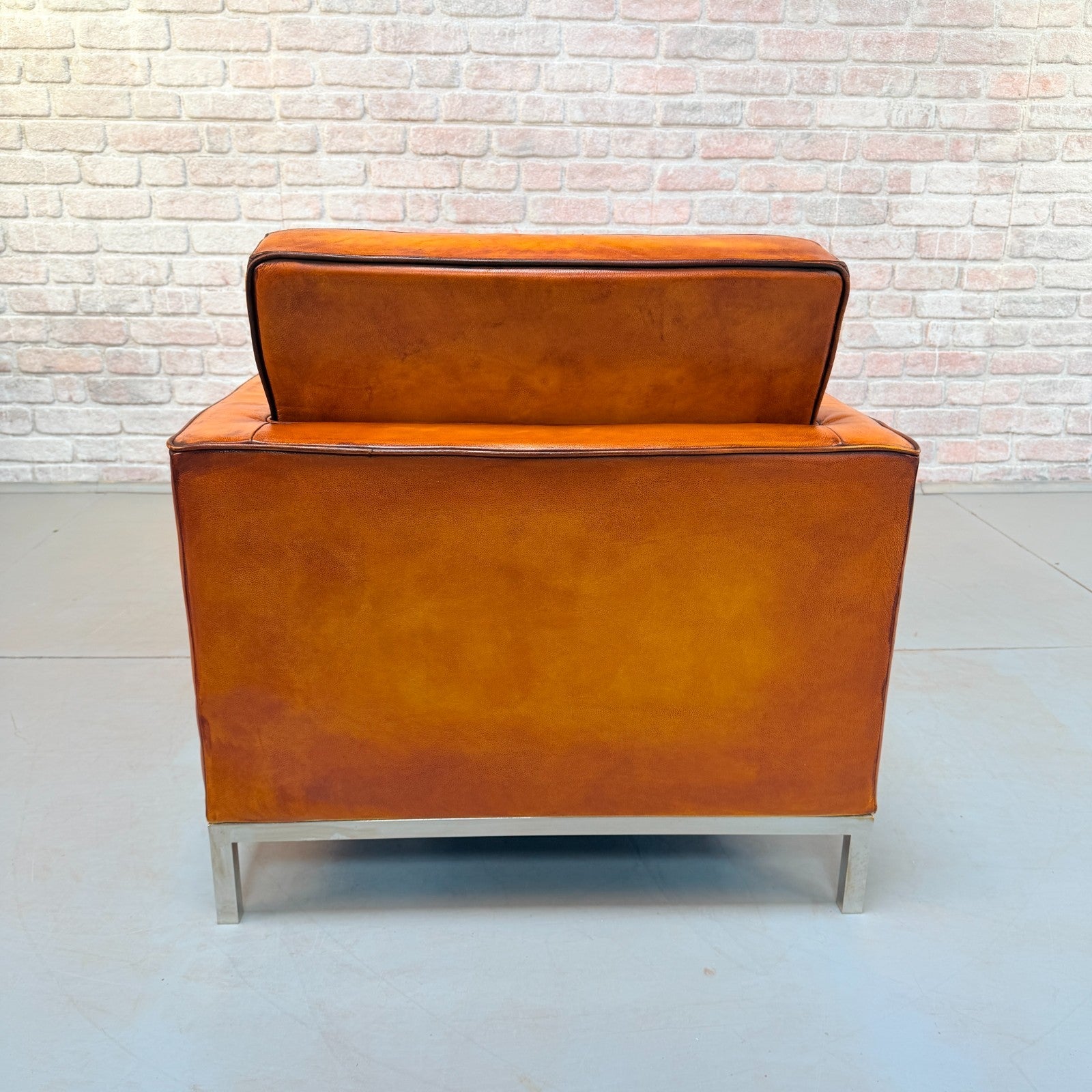 Vintage Florence Knoll Style Tan  Leather Armchair