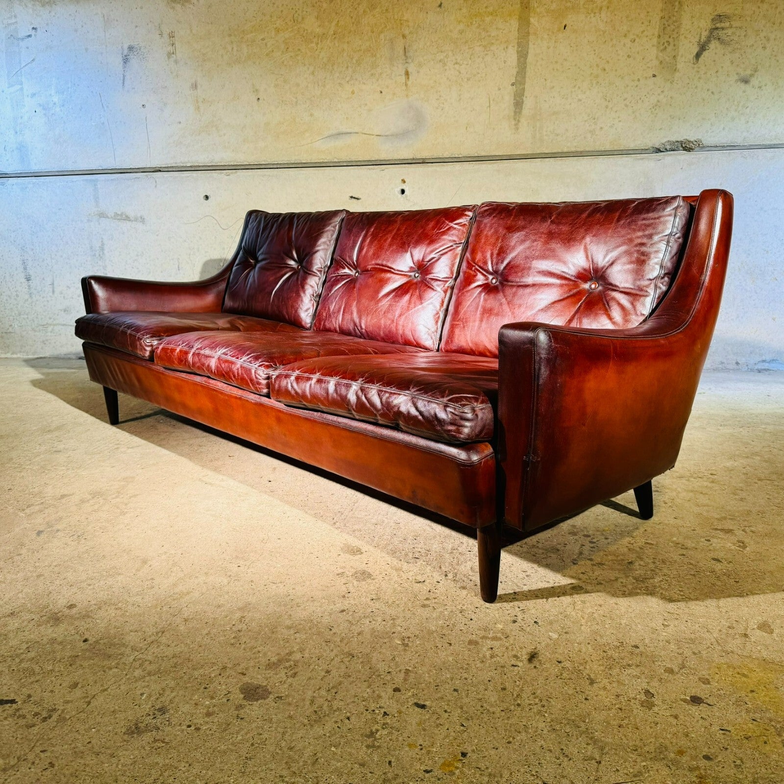 Vintage 1970s George Thams Danish Chestnut Three-Seater Leather Sofa