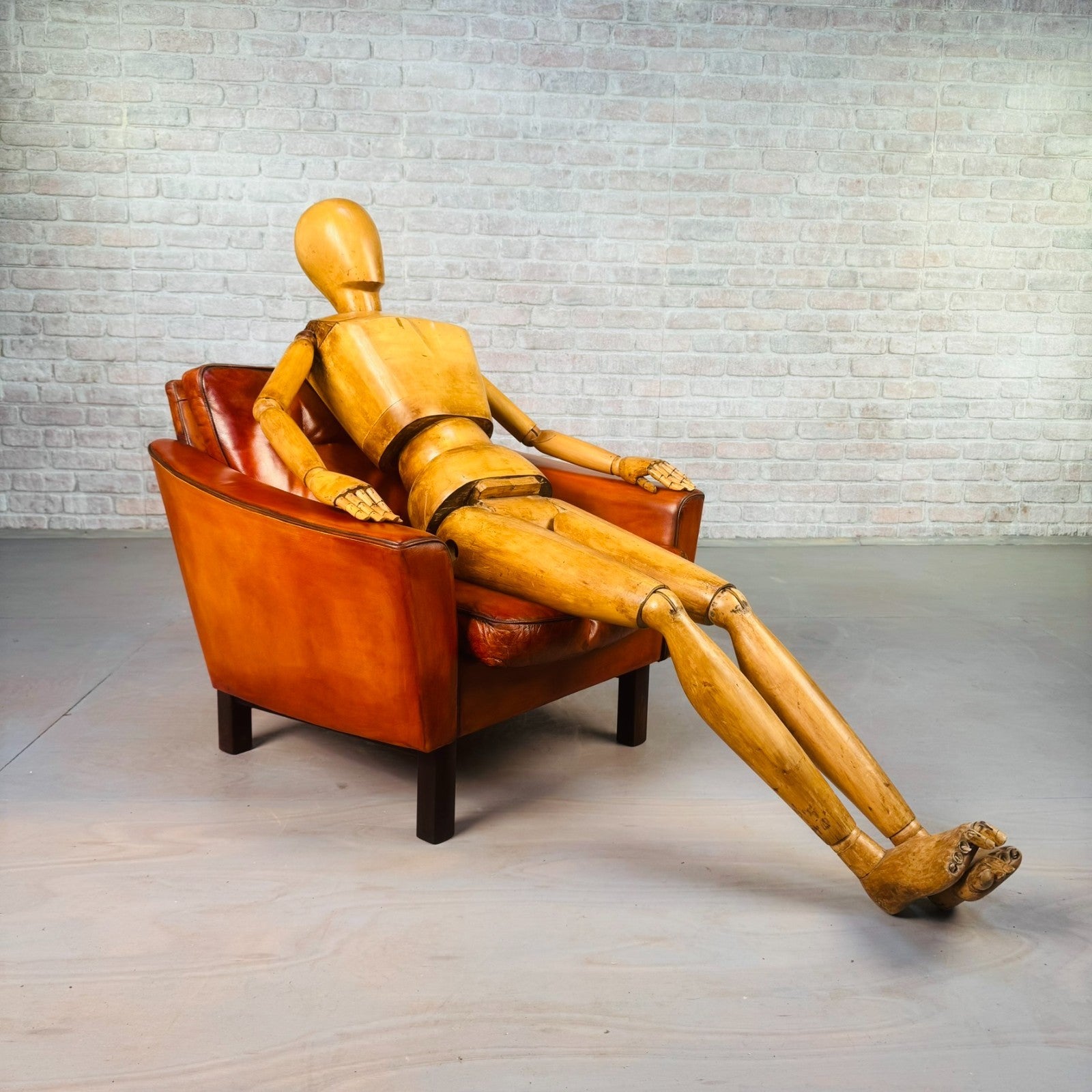 Vintage Danish Cognac Leather Armchair – Curved Arms