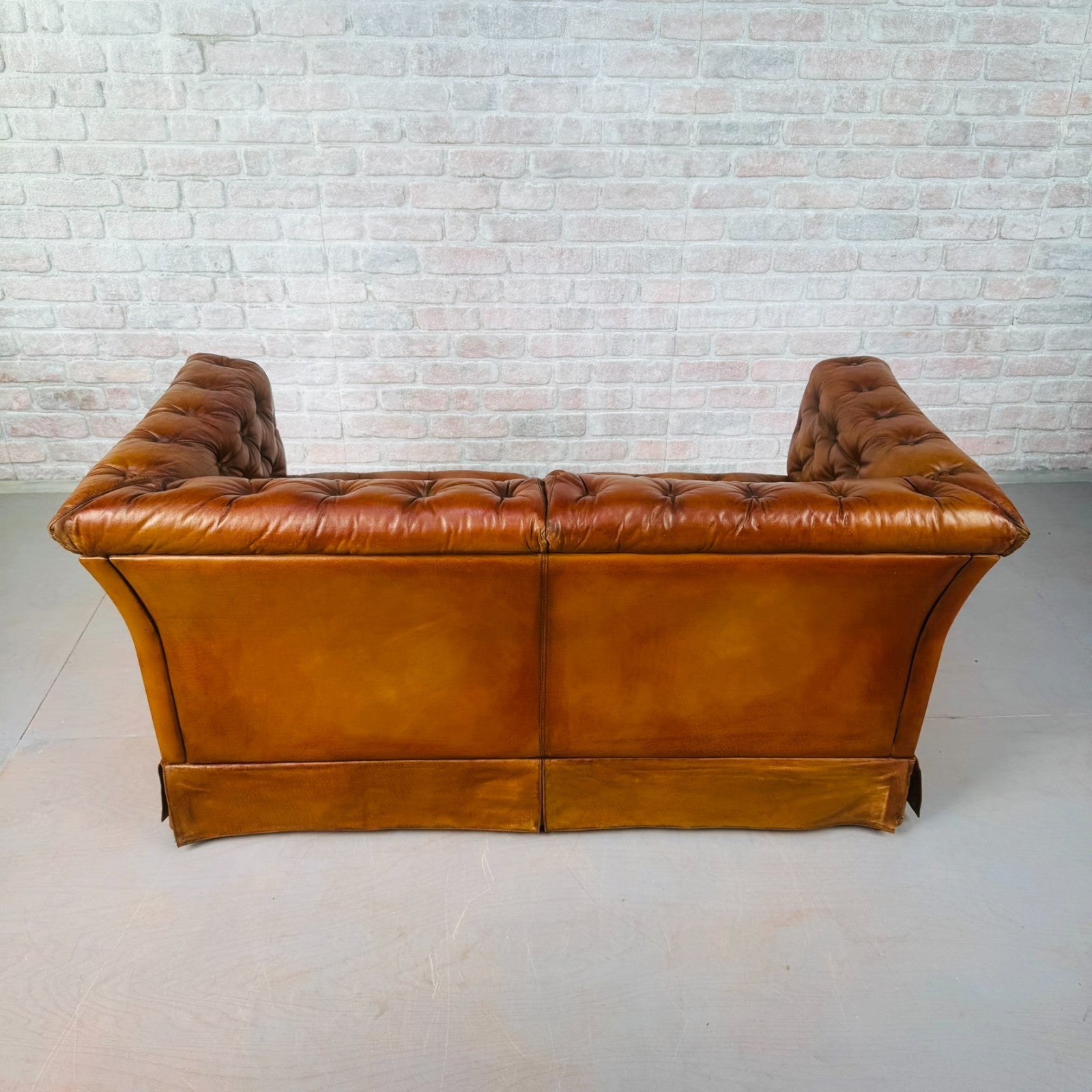 Vintage Danish Tan Leather Two Seater Sofa Fully Buttoned