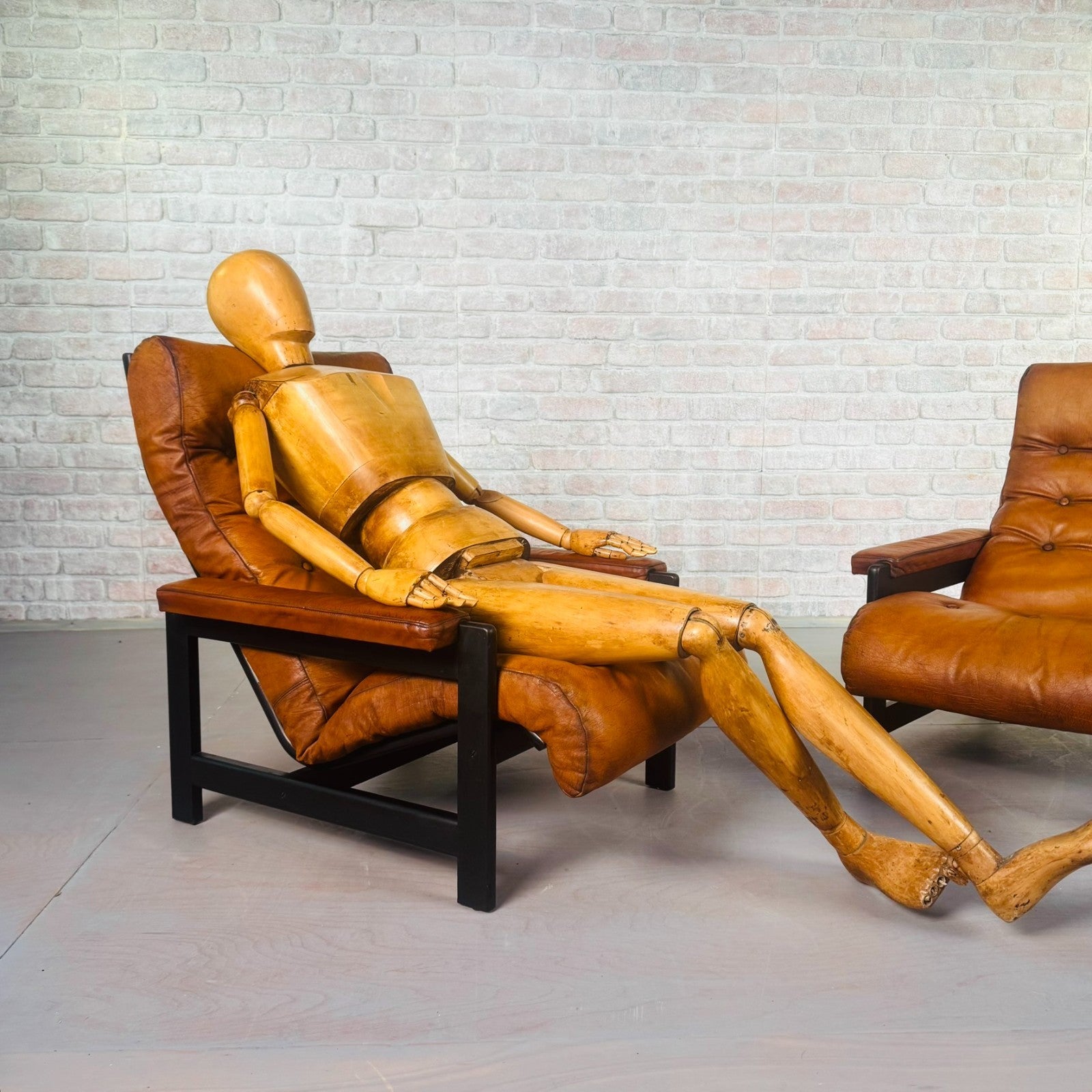 Vintage Danish Tan Leather Lounge Chairs – Solid Beech Frame
