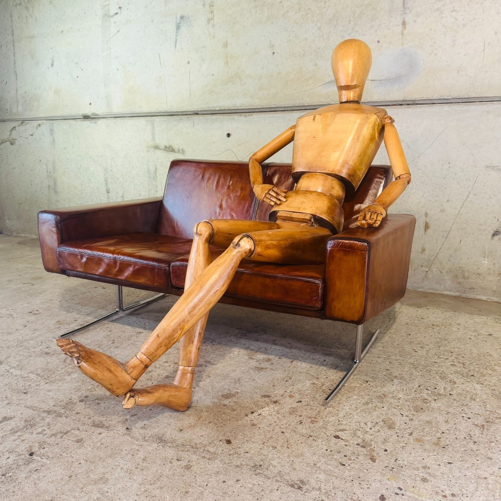 Vintage Danish Mid-Century Tan Leather Two-Seater Sofa by Danerka