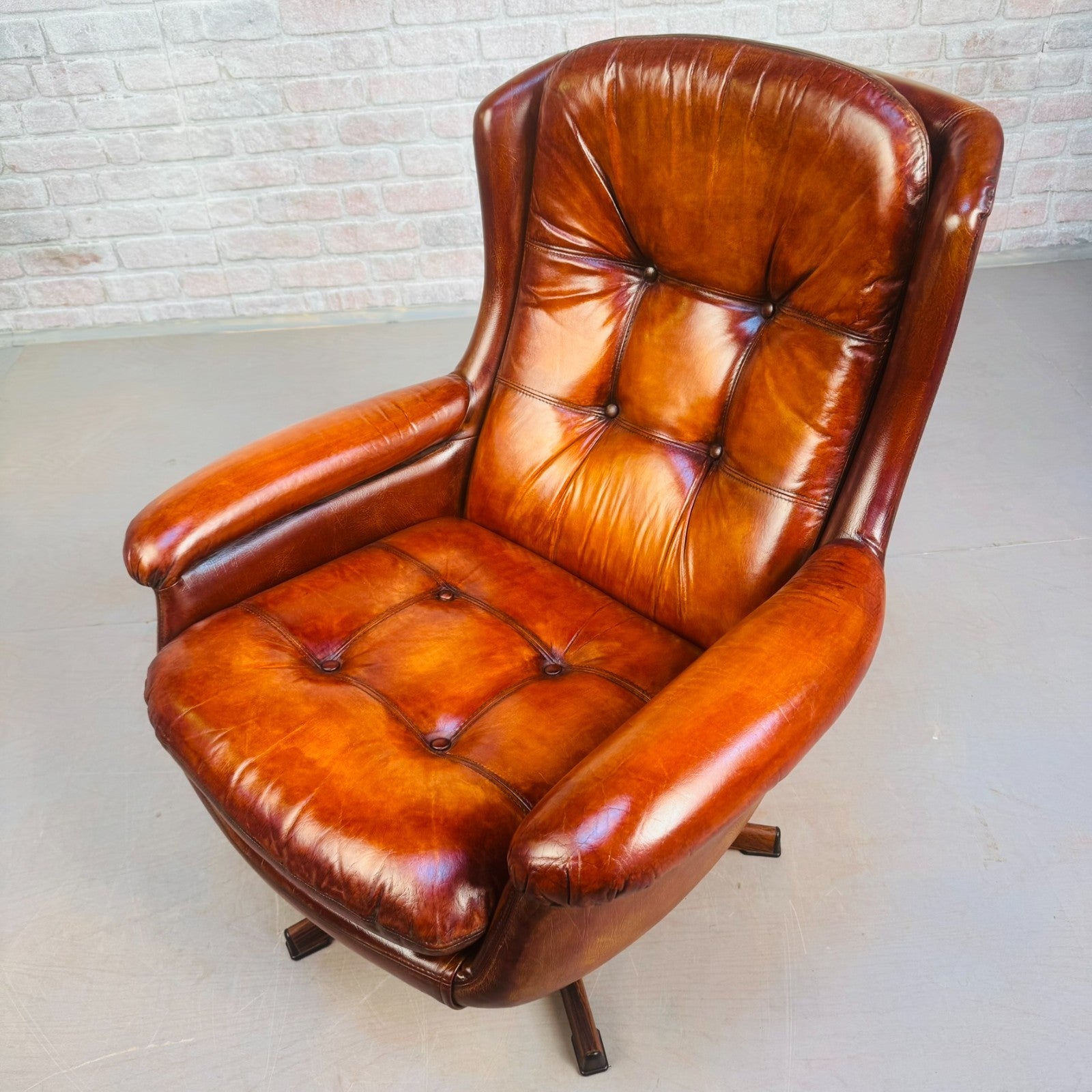 1970s Danish Egg Chair – Cognac Leather Swivel Base