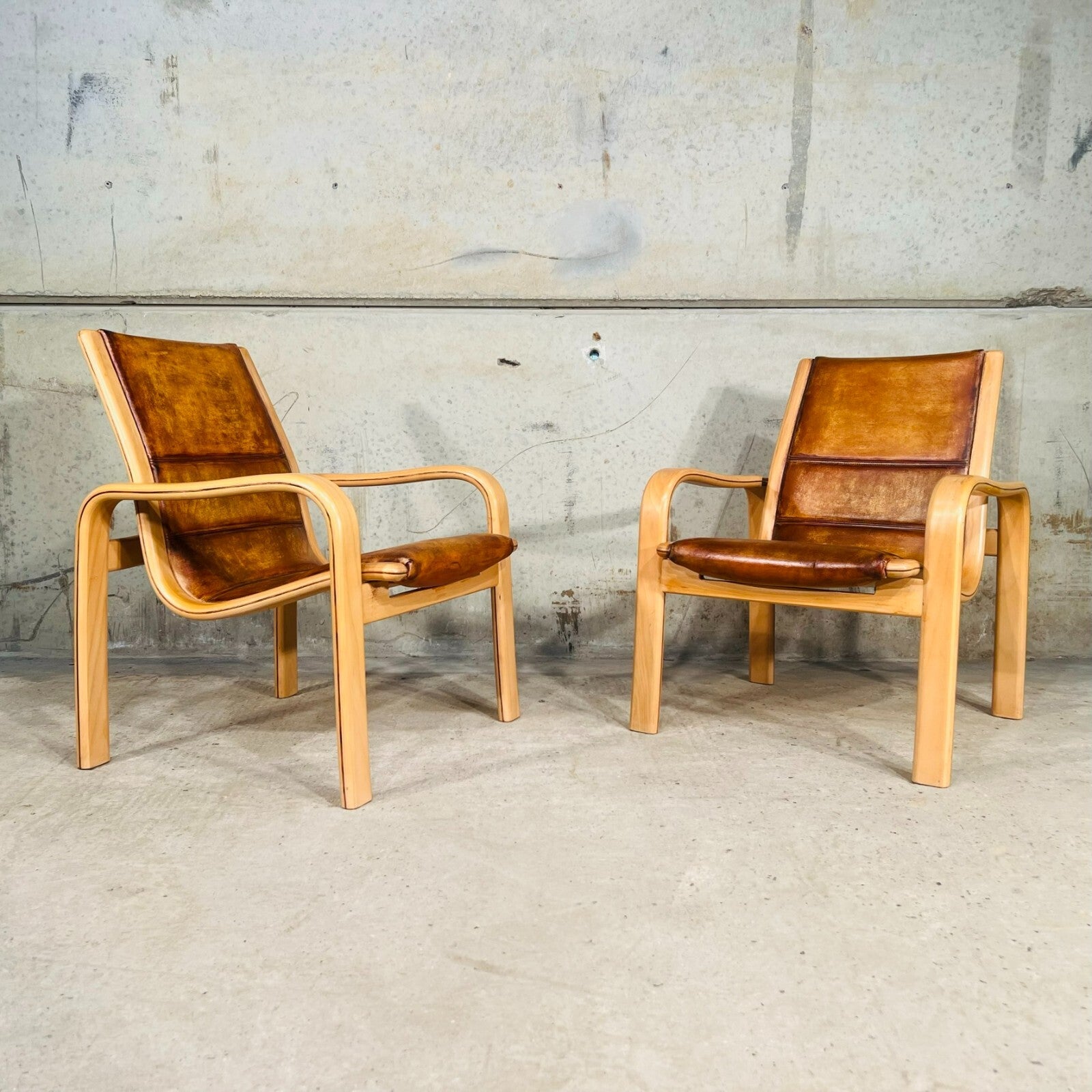 Vintage Pair of Leather Armchairs by Yngve Elstrom for Swedese