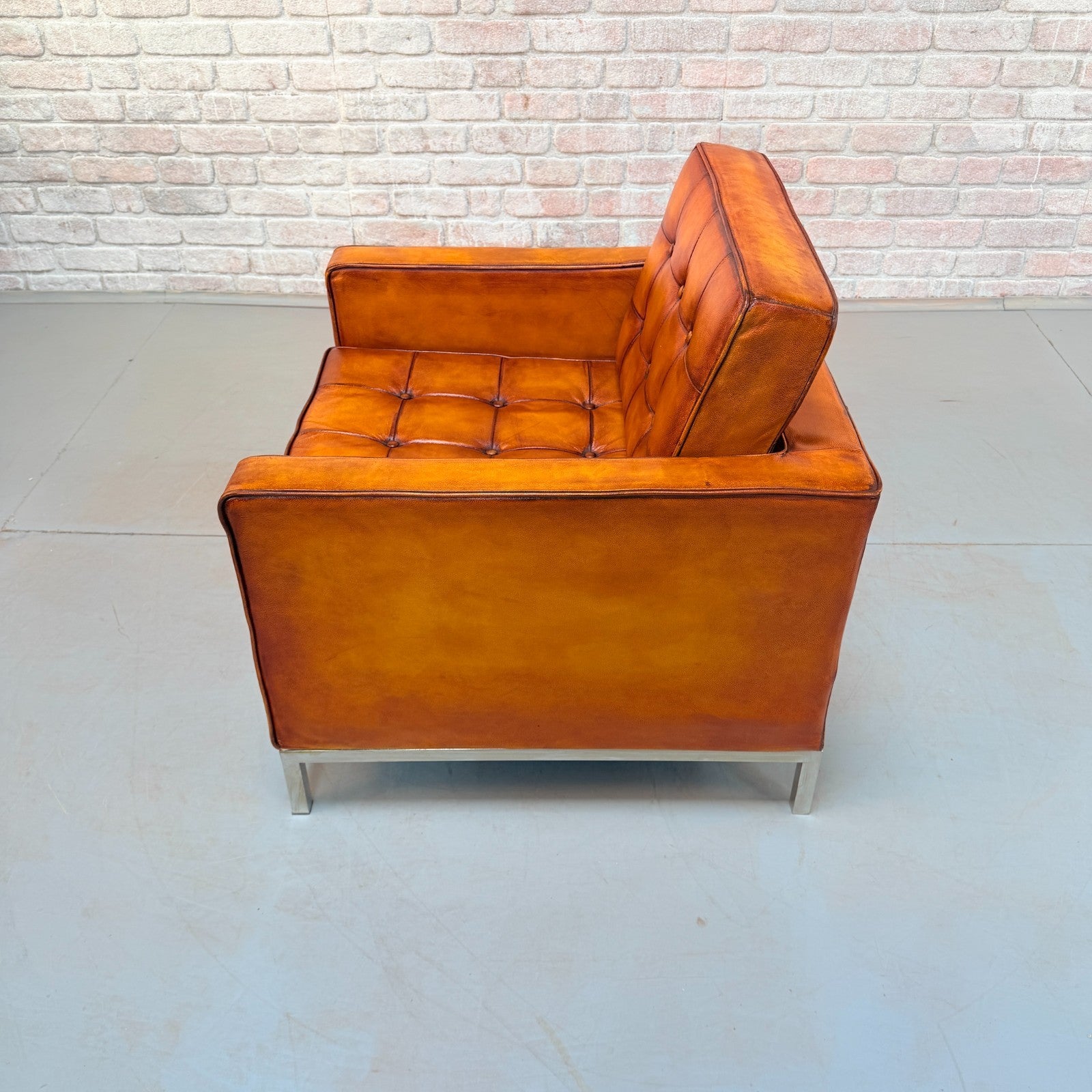 Vintage Florence Knoll Style Tan  Leather Armchair