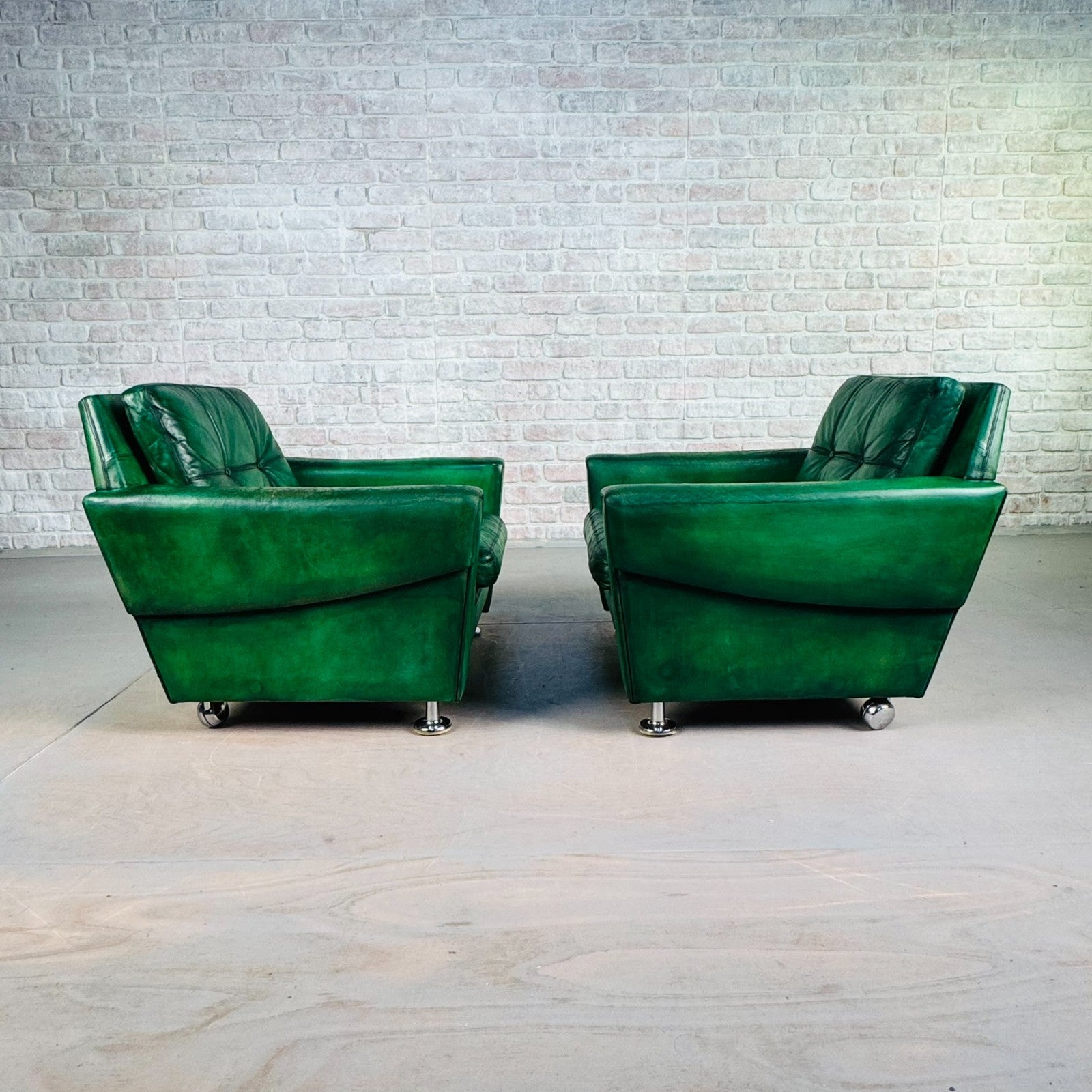 Vintage Danish Green Leather Pair of Armchairs by Svend Skipper