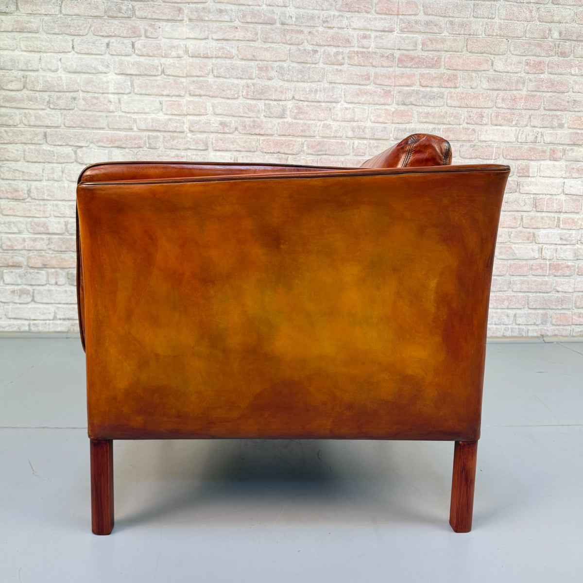 Vintage Danish Tan Leather Armchair – Hand Dyed Beautiful Patina