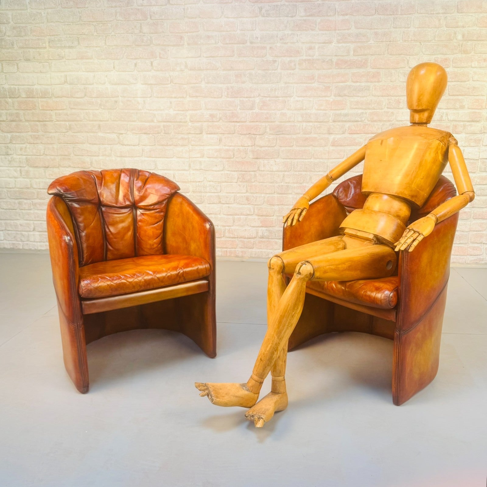 Pair of Vintage Danish Stouby Tub Chairs | Hand Dyed Tan Leather