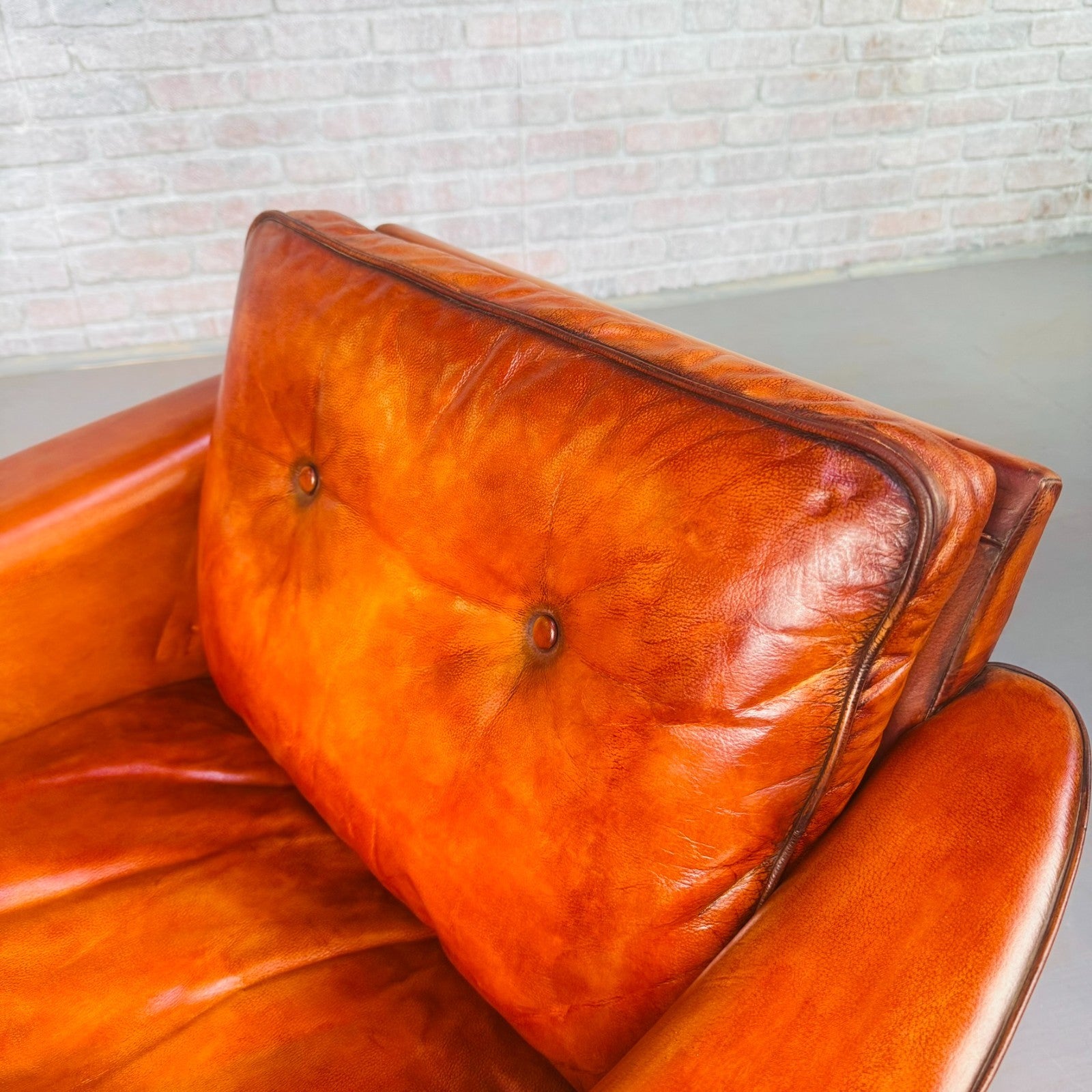 Vintage Danish Cognac Leather Armchair – Curved Arms
