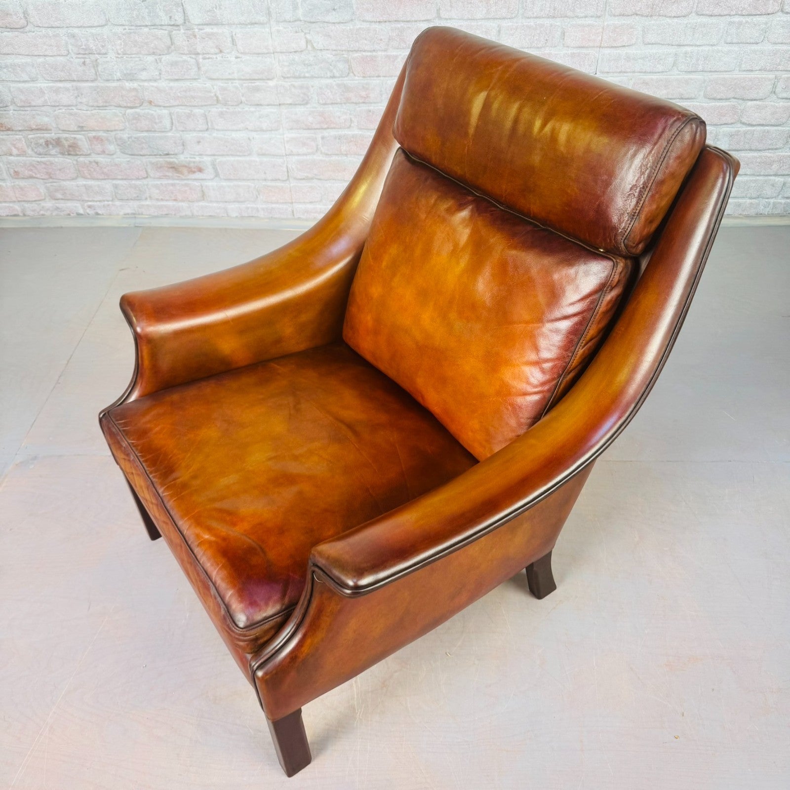 Vintage 1960s Aage Christiansen High Back Tan Leather Armchair