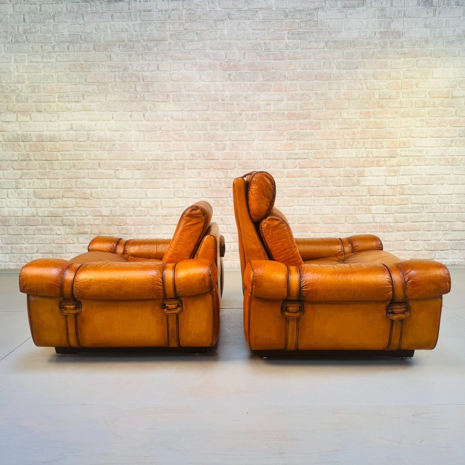 Pair Vintage Skippers Danish His & Hers Light Tan Leather Armchairs
