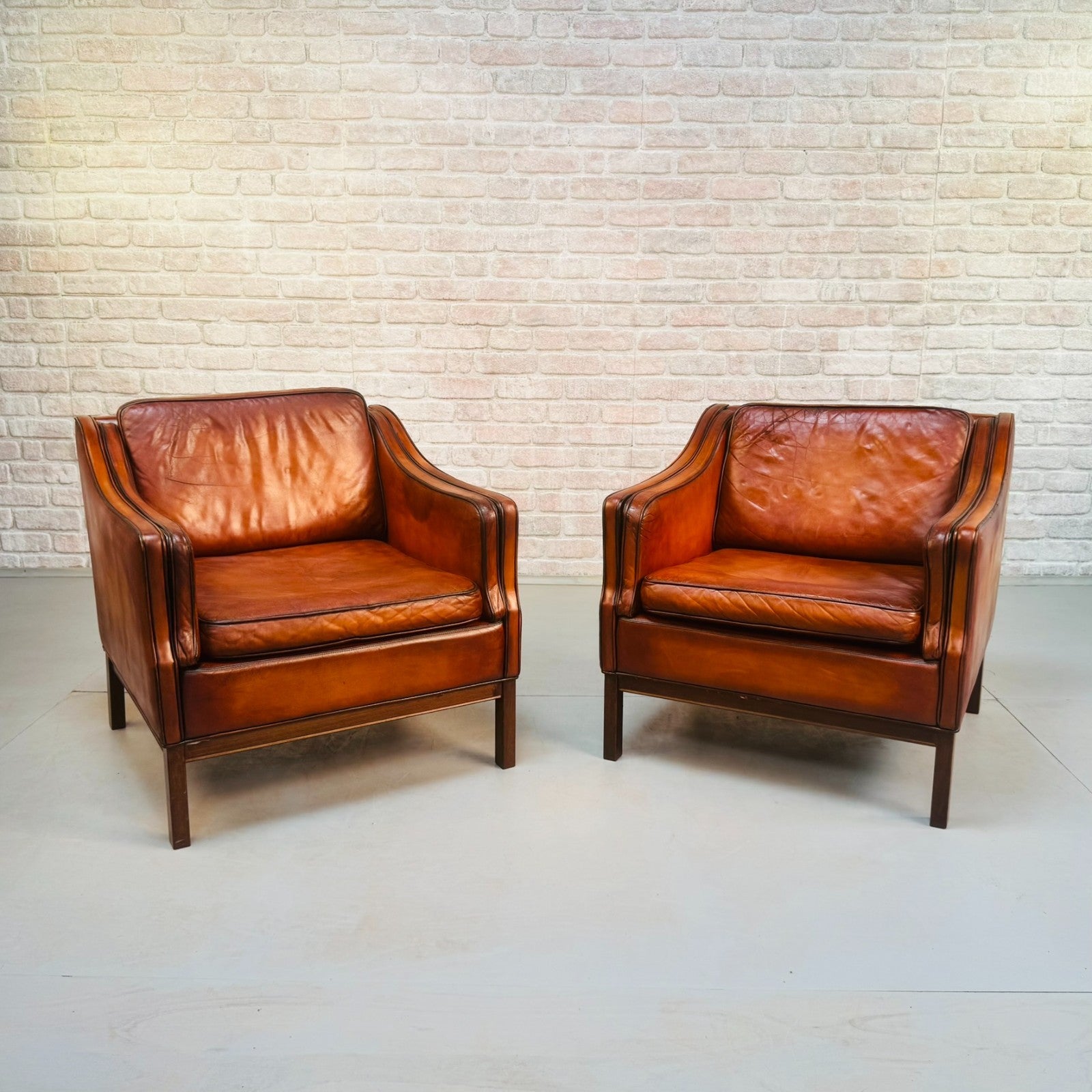 1970s Danish Pair of Tan Leather Armchairs