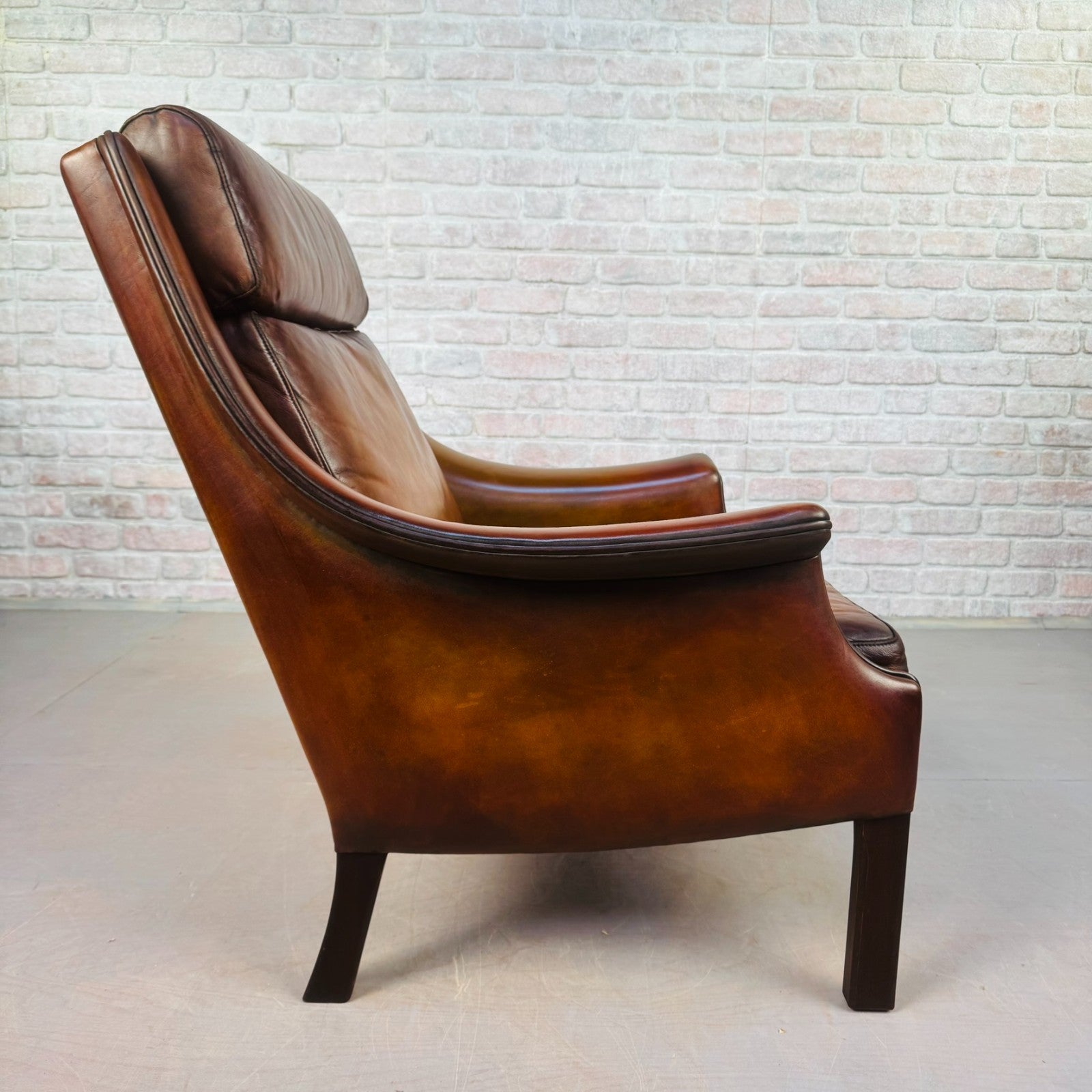 Vintage 1960s Aage Christiansen High Back Tan Leather Armchair