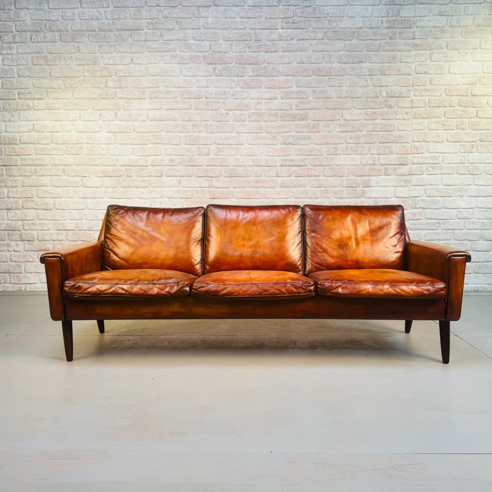 Vintage 1970s Georg Thams Danish Tan Leather Three Seater Sofa