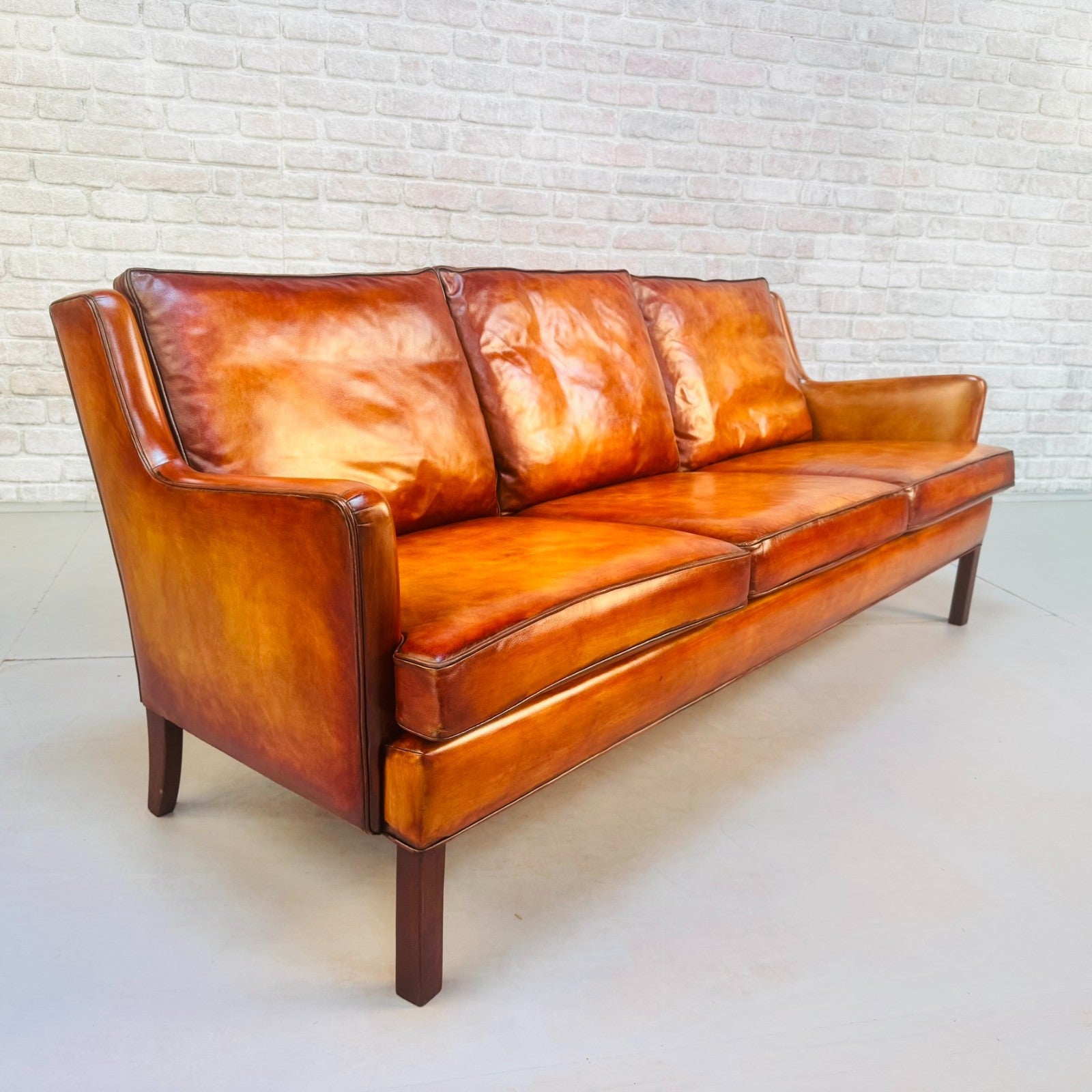 Vintage Danish Three Seater Tan Leather Sofa