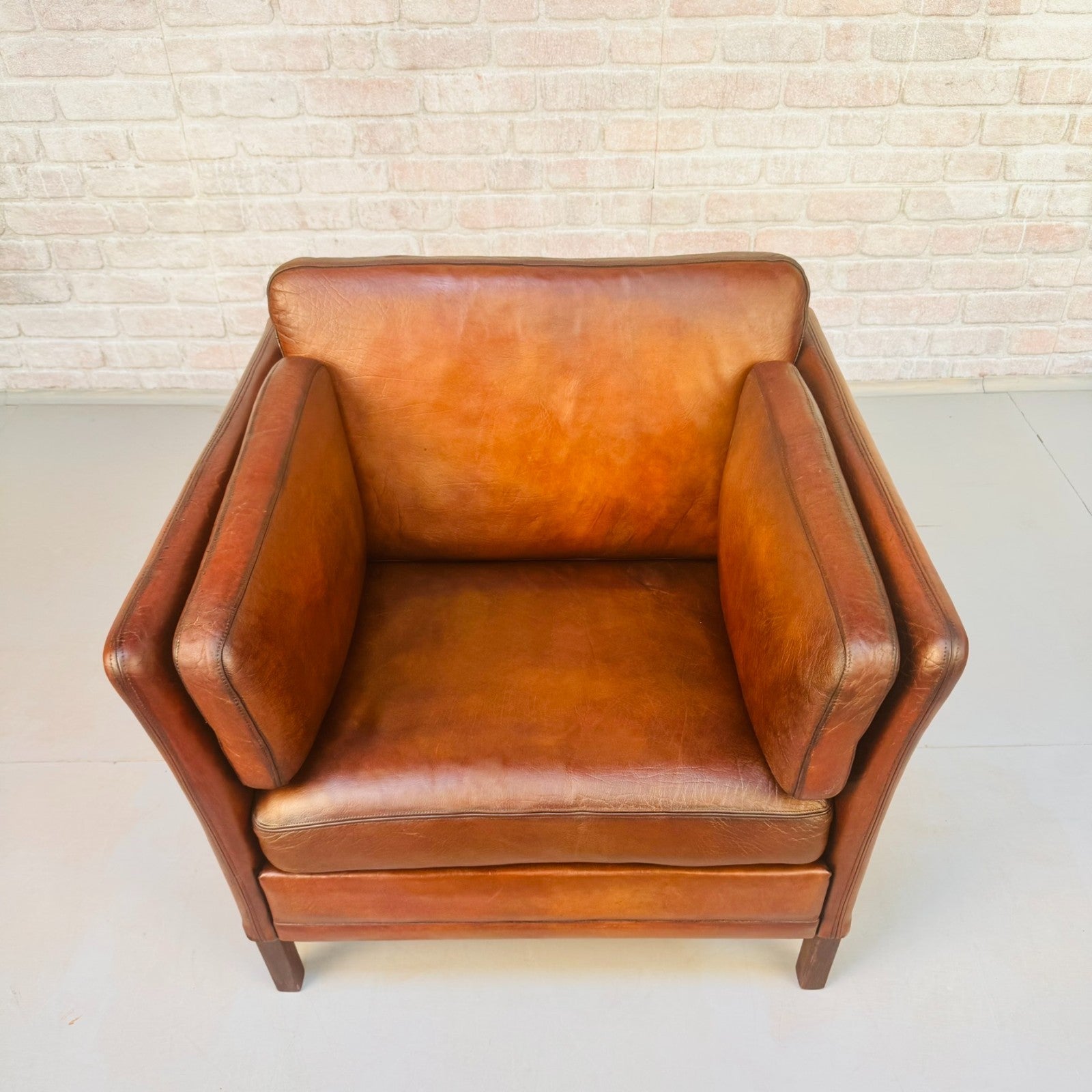 Vintage 1970s Danish Buffalo Leather Armchair | Hand Dyed Tan Leather