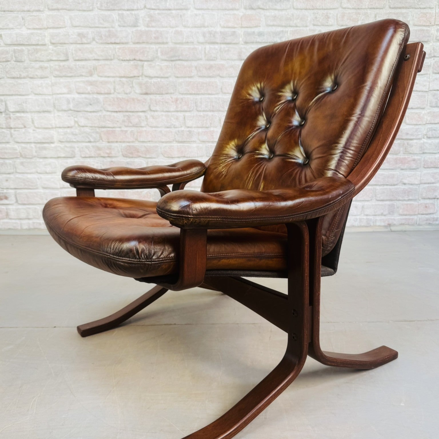 Vintage Danish Tan Leather Bentwood Armchair High Back Mid Century Chair