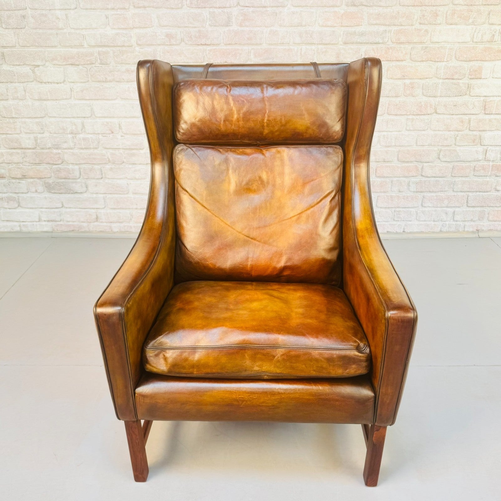 Vintage 1960s Fredrik Kayser Wingback Tan Leather Chair for Vatne Møbler
