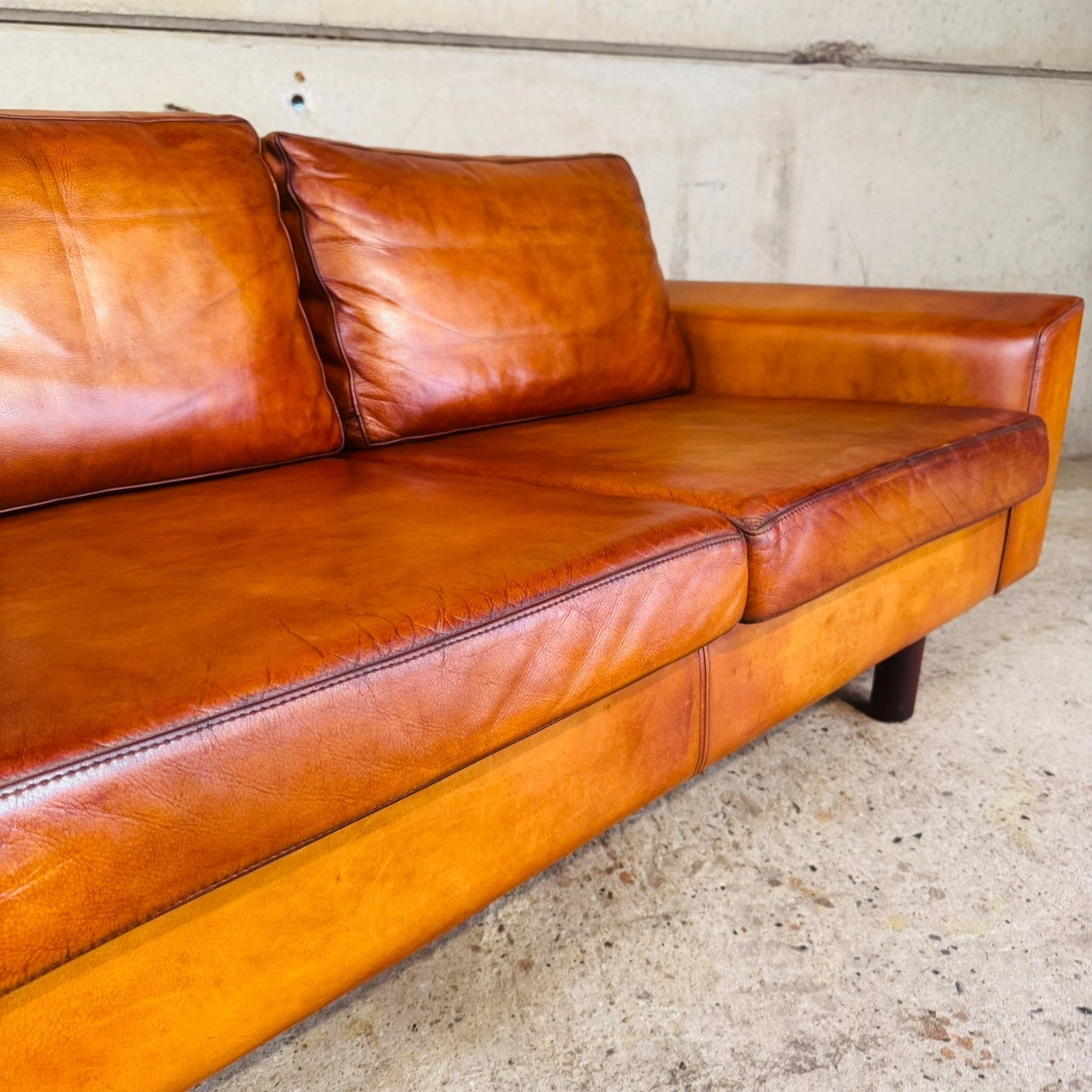 Vintage Pair of Mogens Hansen Tan Leather Two-Seater Sofas