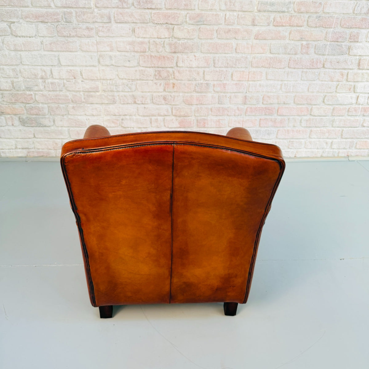 Vintage English Club Cognac Leather 2 Seater Sofa & Armchair Suite