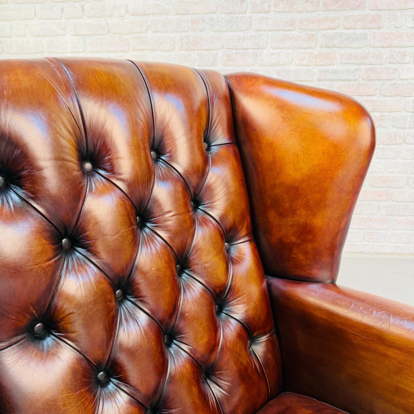 Vintage Danish Tan Hand-Dyed Leather Wingback Chair