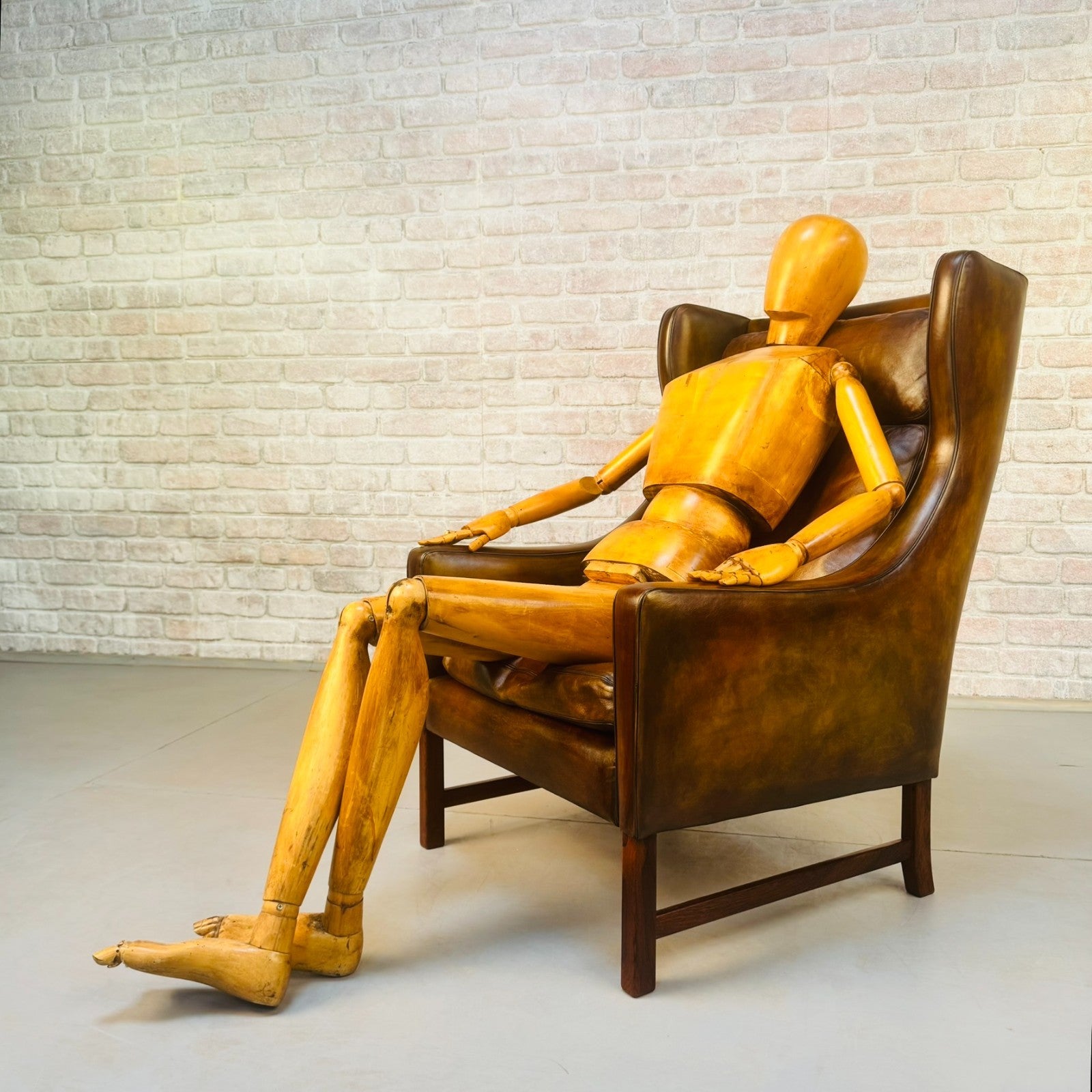 Vintage 1960s Fredrik Kayser Wingback Tan Leather Chair for Vatne Møbler