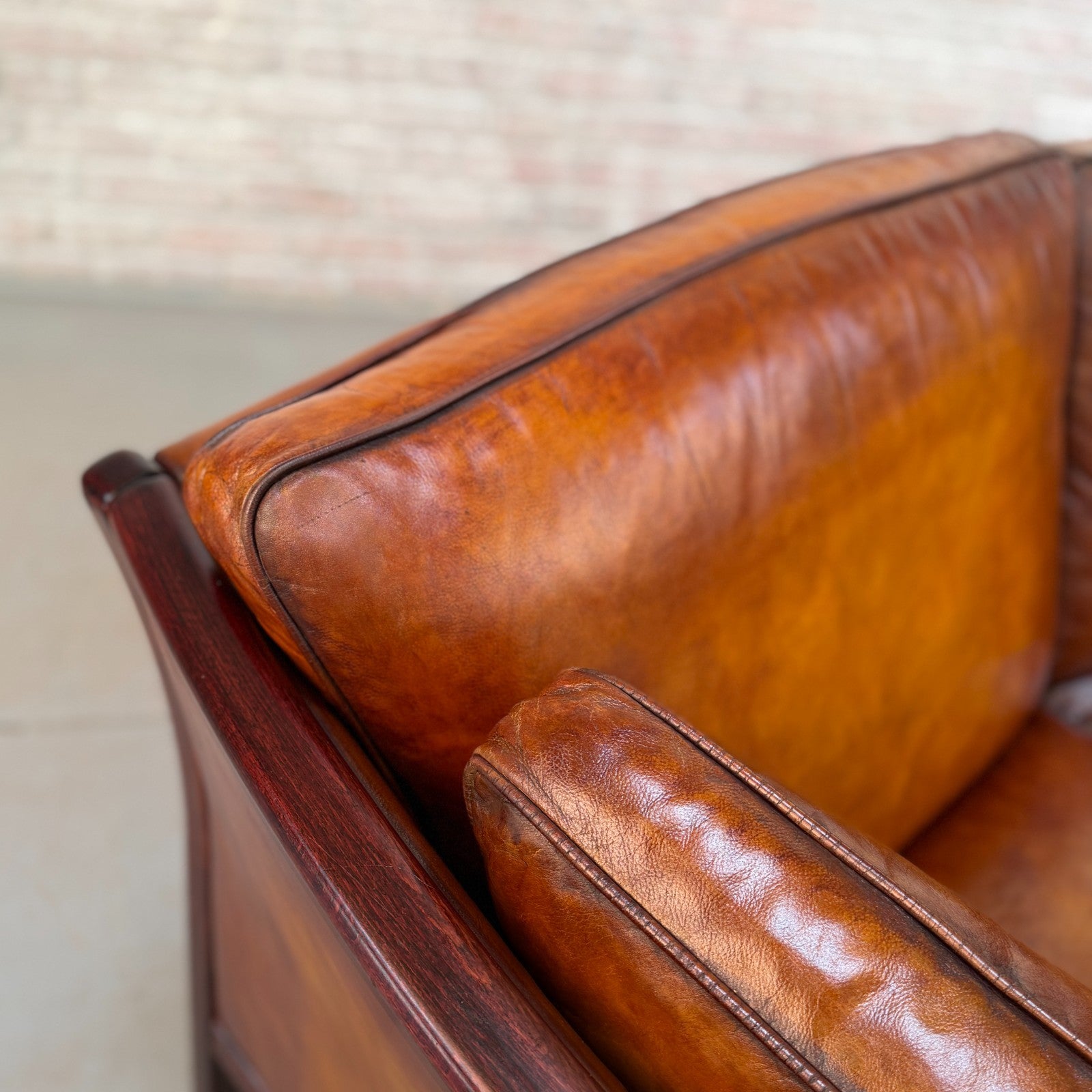 Vintage Danish Stouby Tan Hand-Dyed Leather Two Seater Sofa