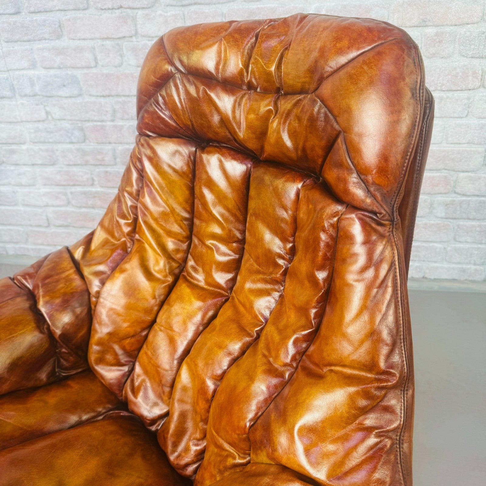 Vintage Danish H.W. Klein Egg Chair by Bramin Tan Leather Swivel Mid Century
