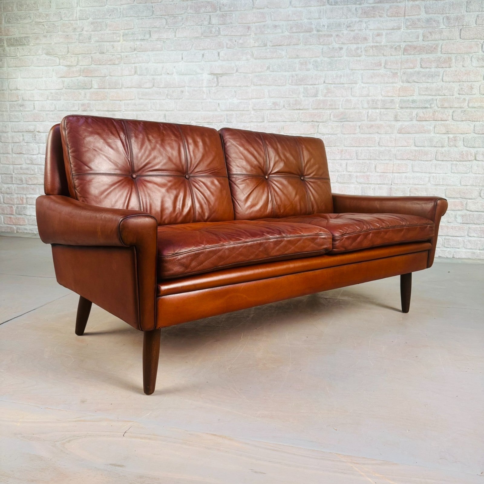 Vintage 1970s Svend Skipper Brown Leather Two-Seater Sofa