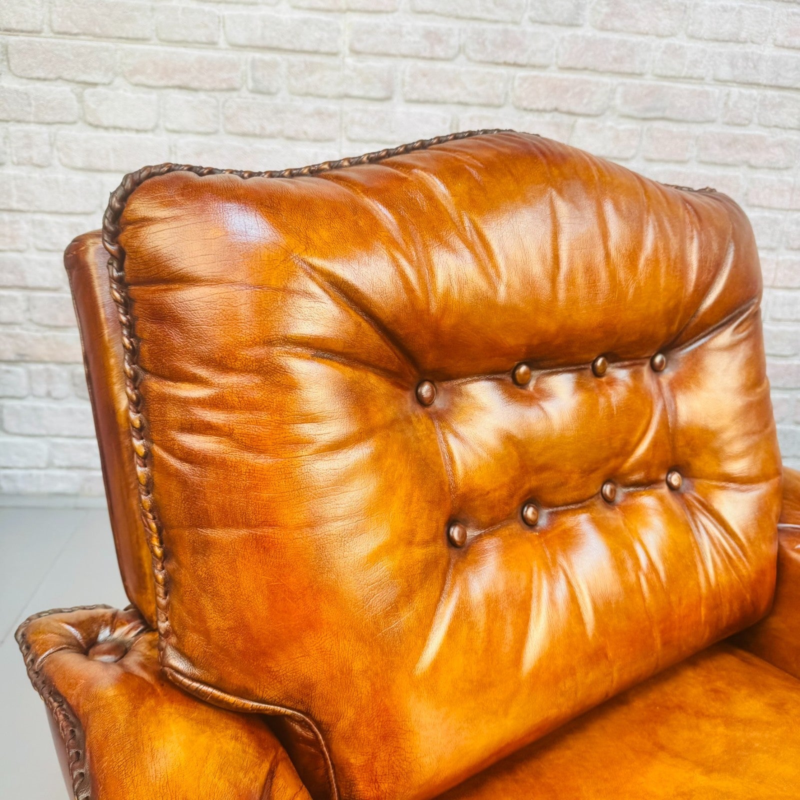 Vintage Danish Pair of Tan Leather Armchairs
