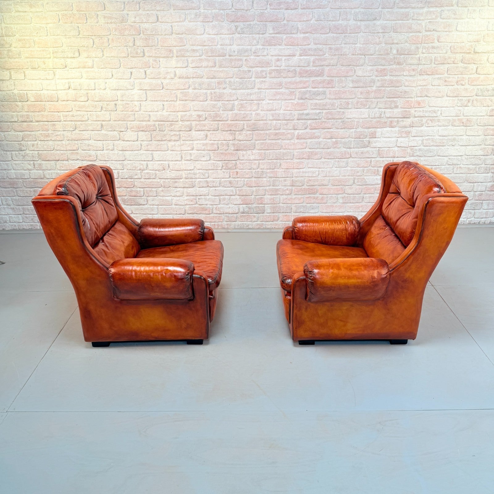 Pair of Mid-20th Century English Gimson & Slater Cognac Leather Armchairs