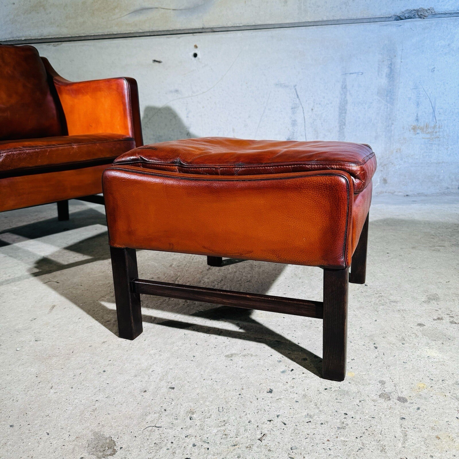 Fantastic 1970s Vintage Danish Cognac Leather Armchair & Footstool