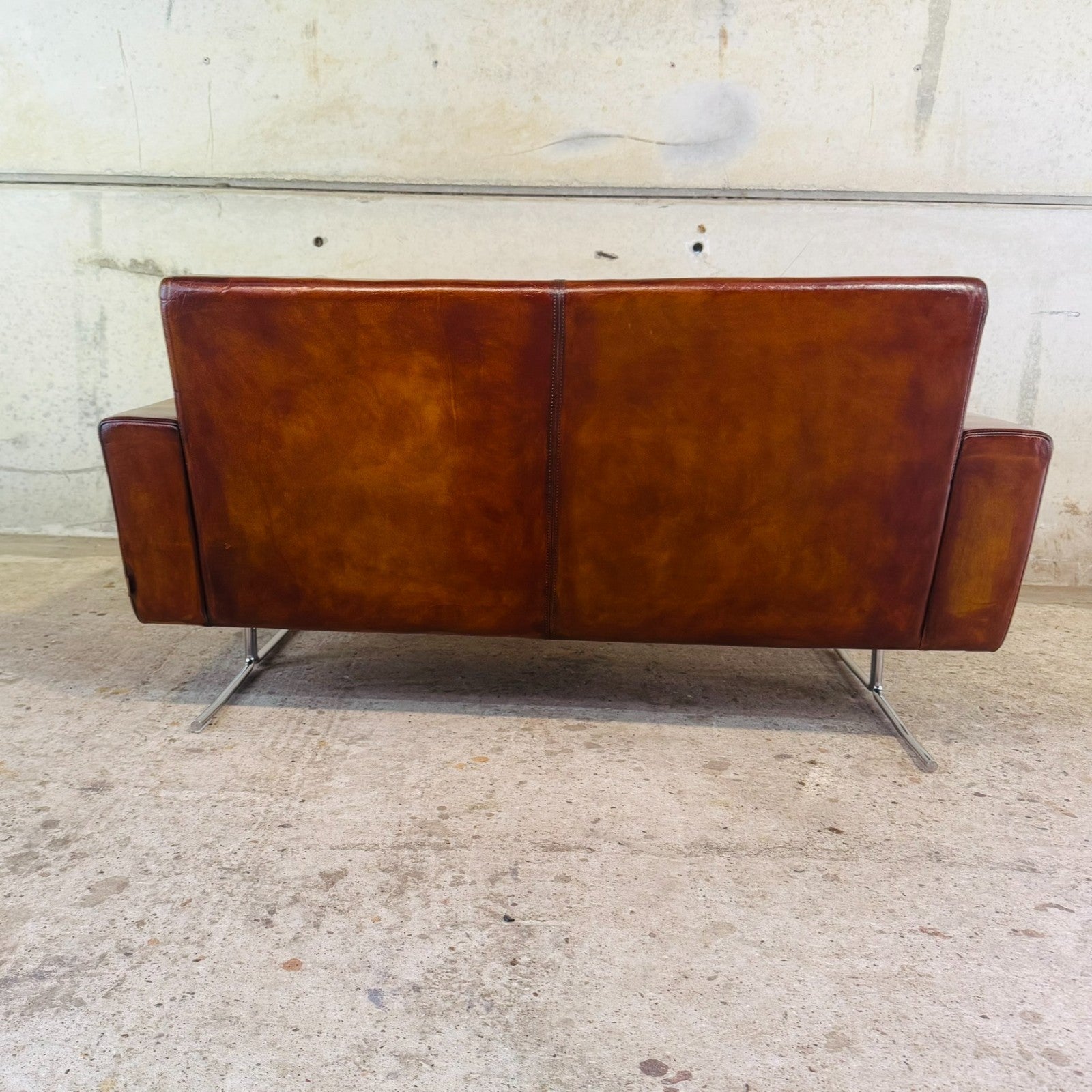 Vintage Danish Mid-Century Tan Leather Two-Seater Sofa by Danerka