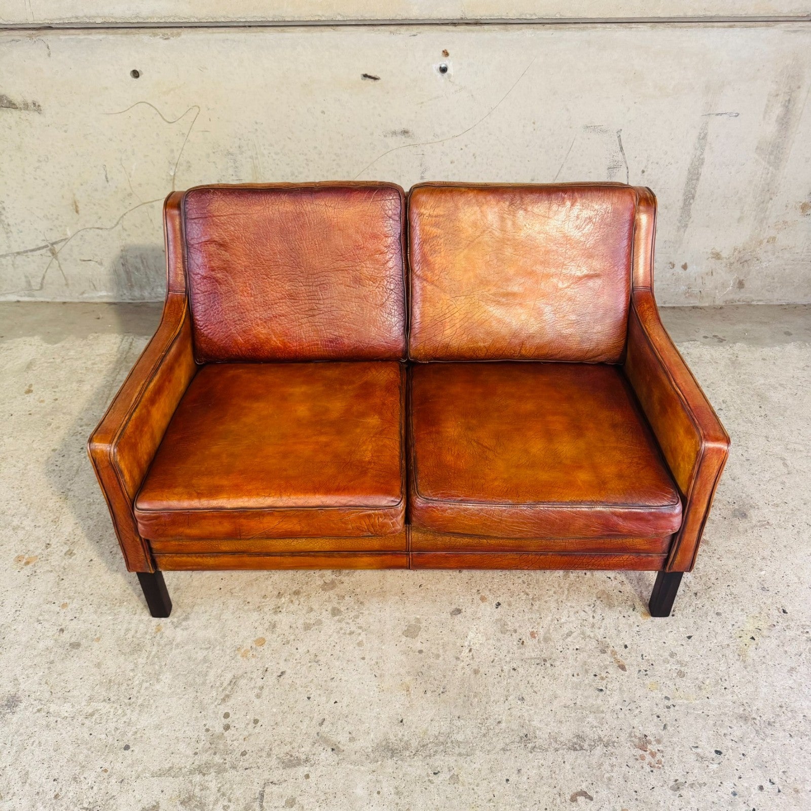 Mogens Hansen 1970 Cognac Leather Two-Seater Sofa – Buffalo Leather