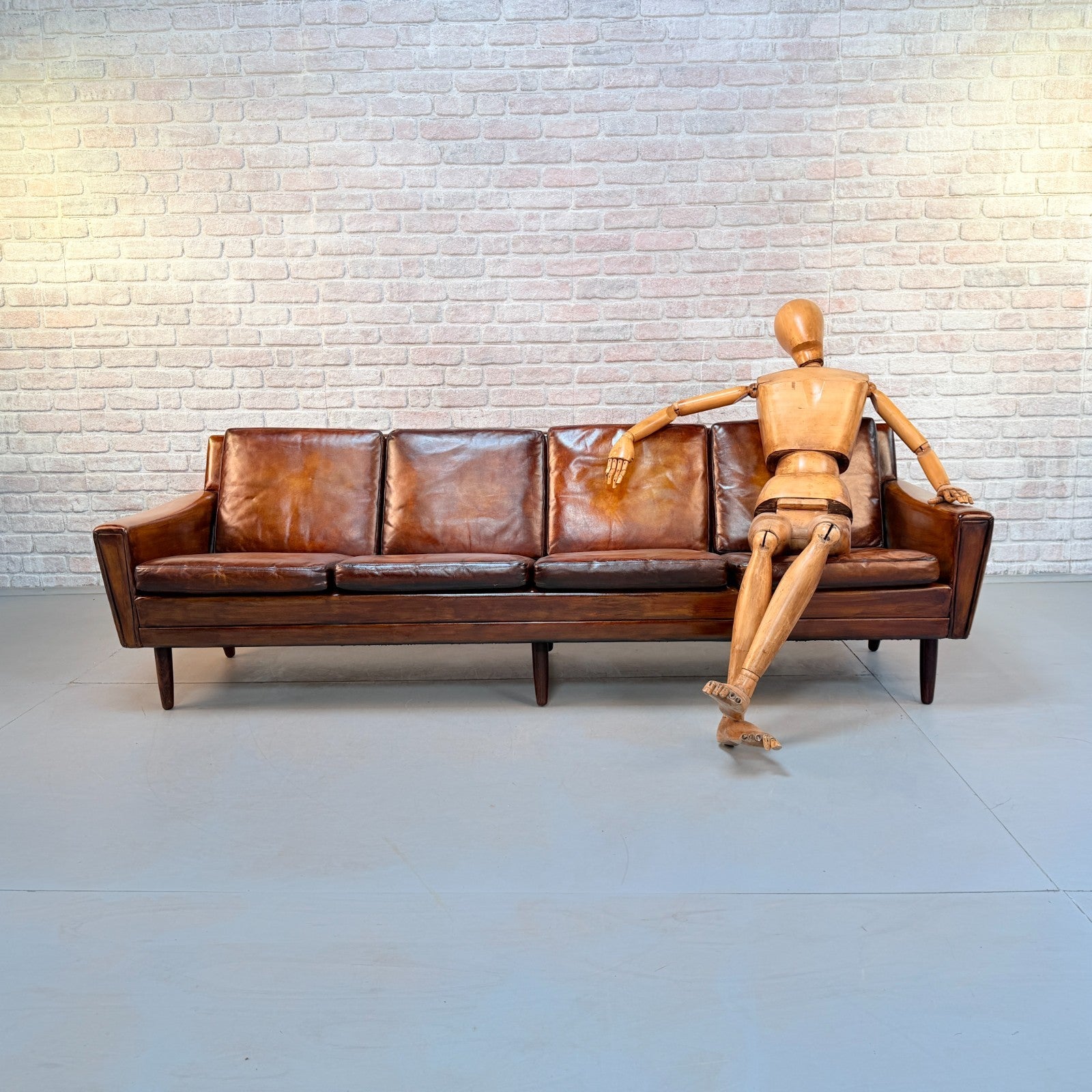 Vintage 1970s Danish George Thams Tan Hand-Dyed Leather Four Seater Sofa