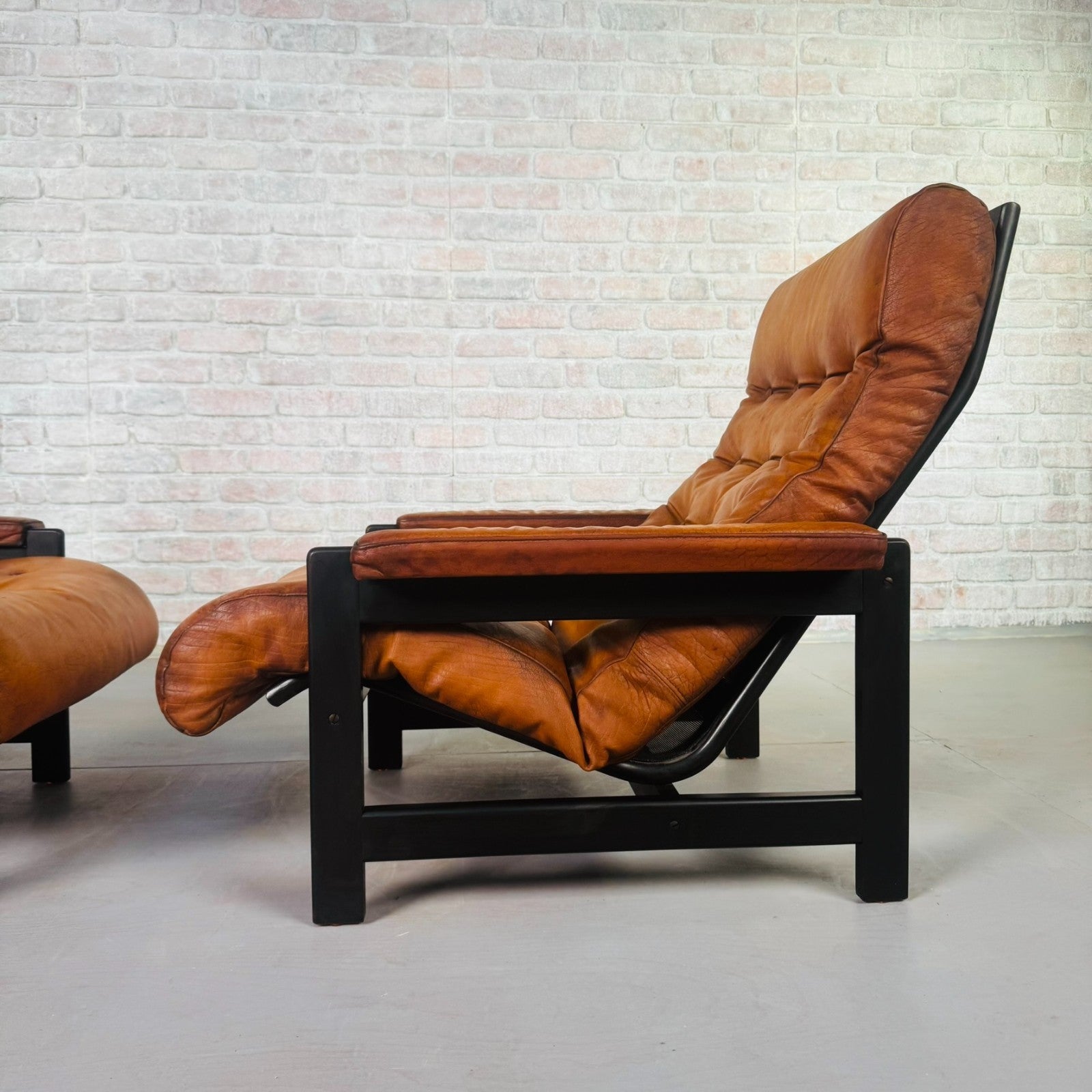 Vintage Danish Tan Leather Lounge Chairs – Solid Beech Frame