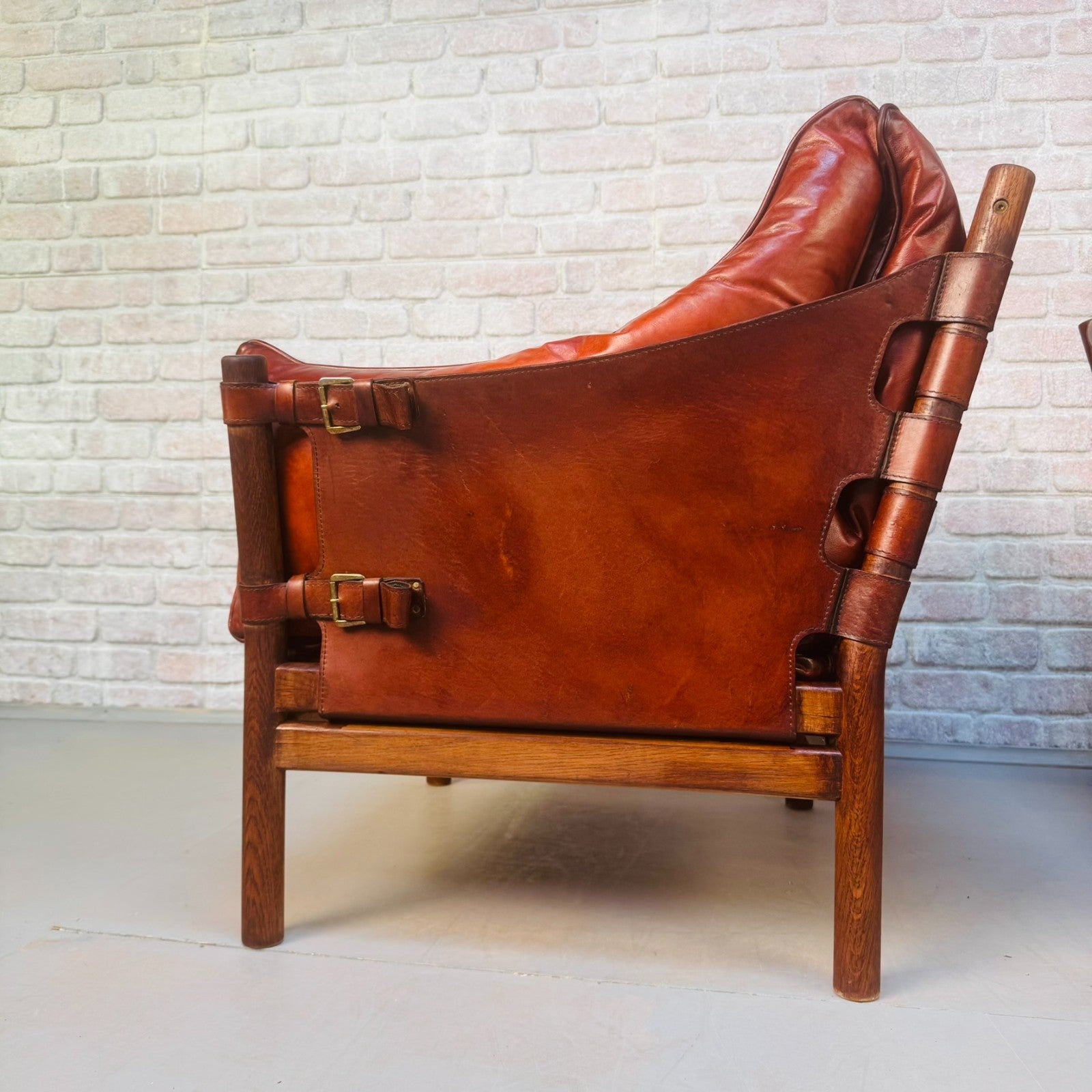 Vintage Swedish 60s Arne Norell “Ilona” Tan Leather Sofa & Pair of Safari Chairs