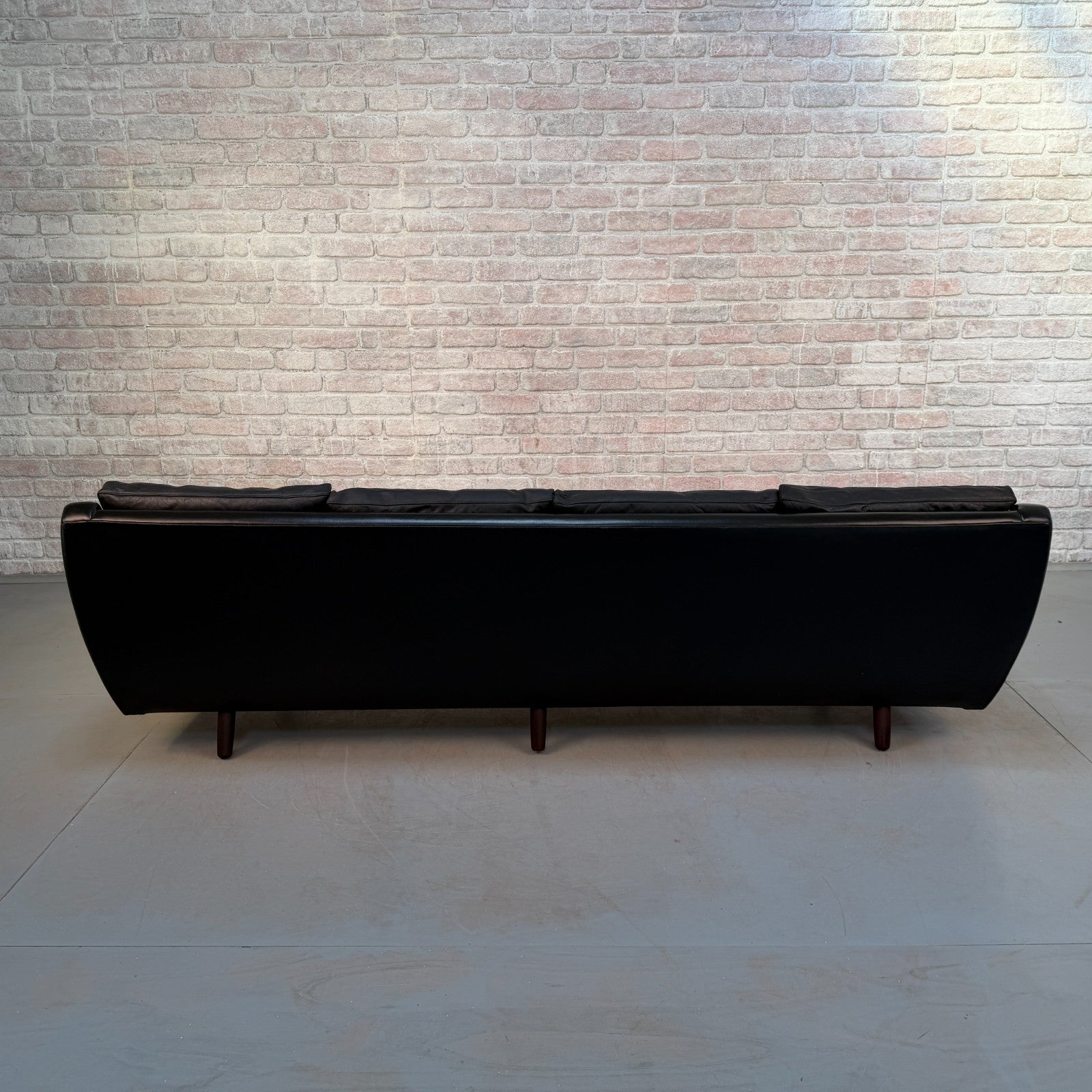 Vintage 1970s Danish George Thams Black Hand-Dyed Leather Four Seater Sofa